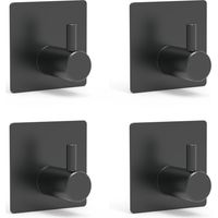 Crochet adhésif mural en acier inoxydable noir, 4,5 × 4,5 × 3 cm, sans perçage