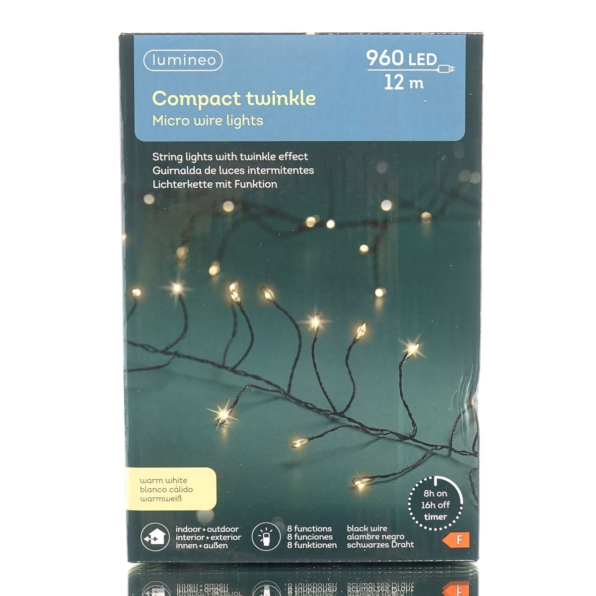 Kaemingk Schwarz - Lumineo Micro Led Lichterkette Compact Warmweiß 8 Funktionen 960 Led 12 Meter