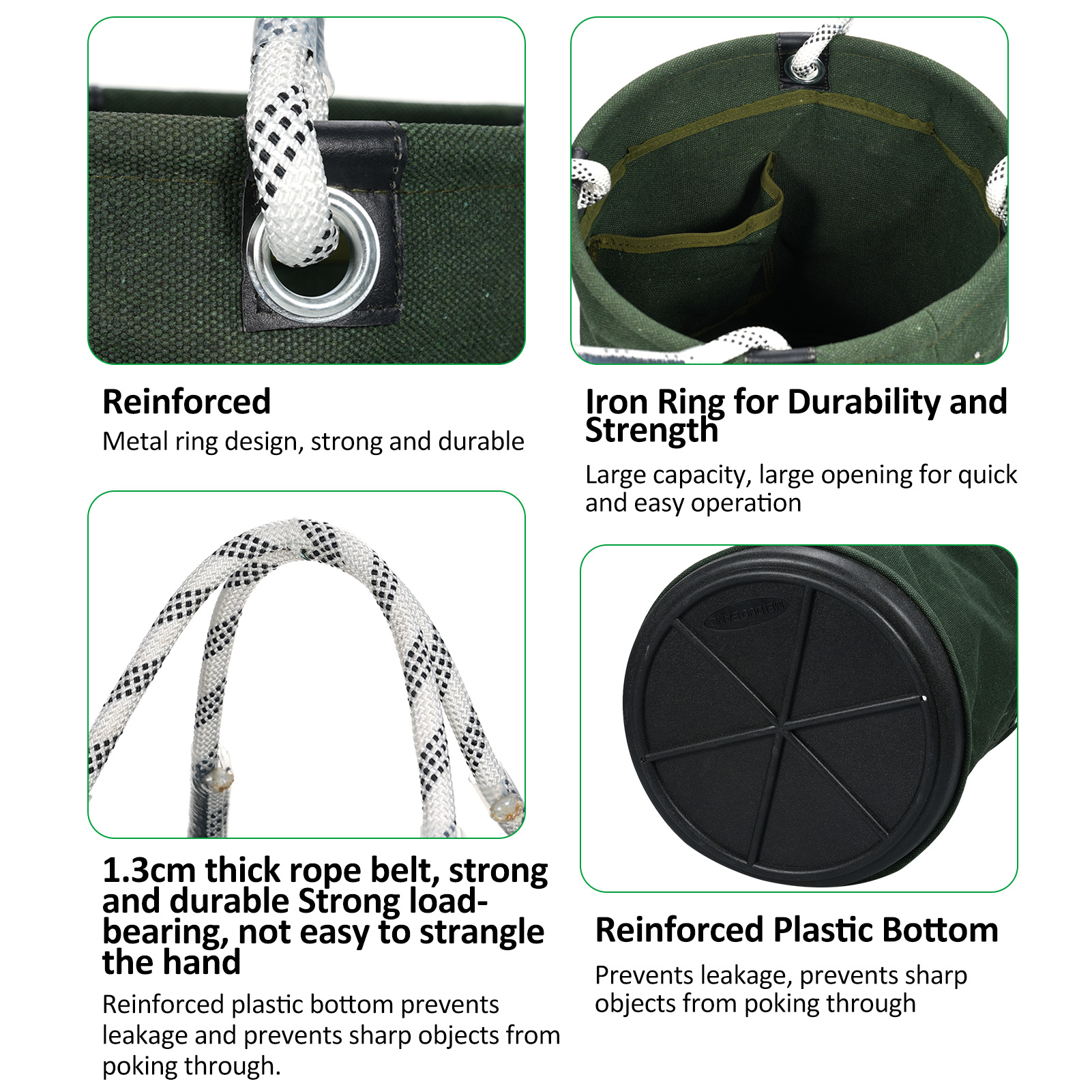 Sac de rangement pliable en toile, panier de tri pour outils et jardinage, vert