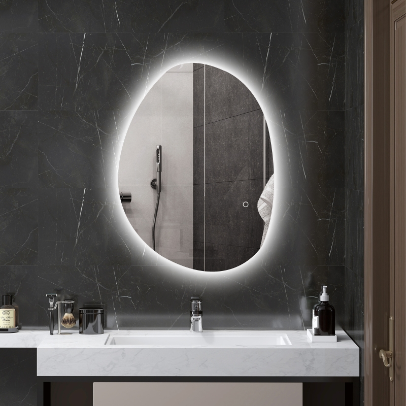 Miroir De Salle De Bain Asymétrique 70 X 50 Cm Avec Éclairage Led