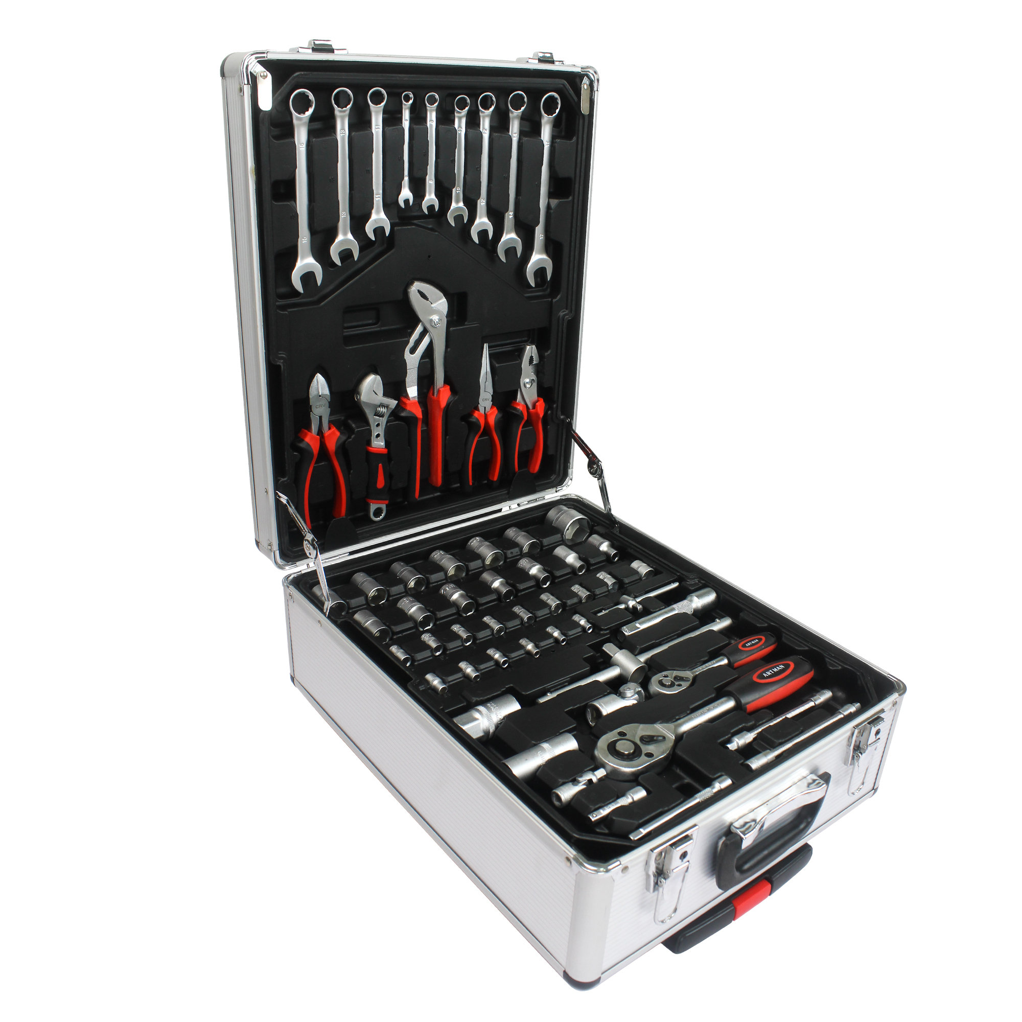 Ensemble de bricolage 899 pièces avec boîte à outils à 4 tiroirs sur roulettes, coffret d'outils ménager et jardin, argenté