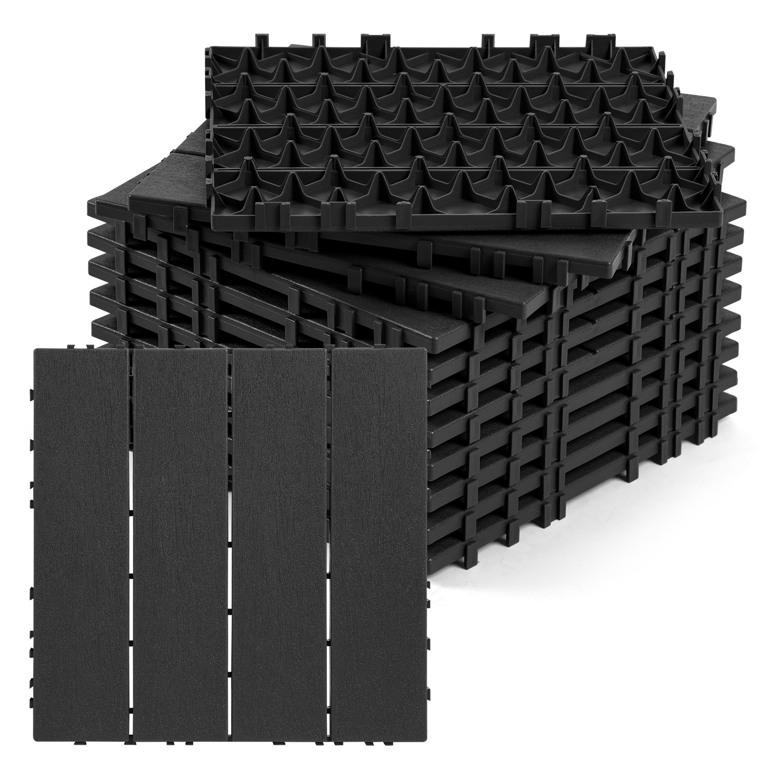 Wolketon 55 Piastrelle Per Decking In Plastica 30x30 Cm Con Sistema A Clic, Installazione Rapida, Ideali Per Giardini E Balconi, Antracite (55 Pezzi/4 M²)