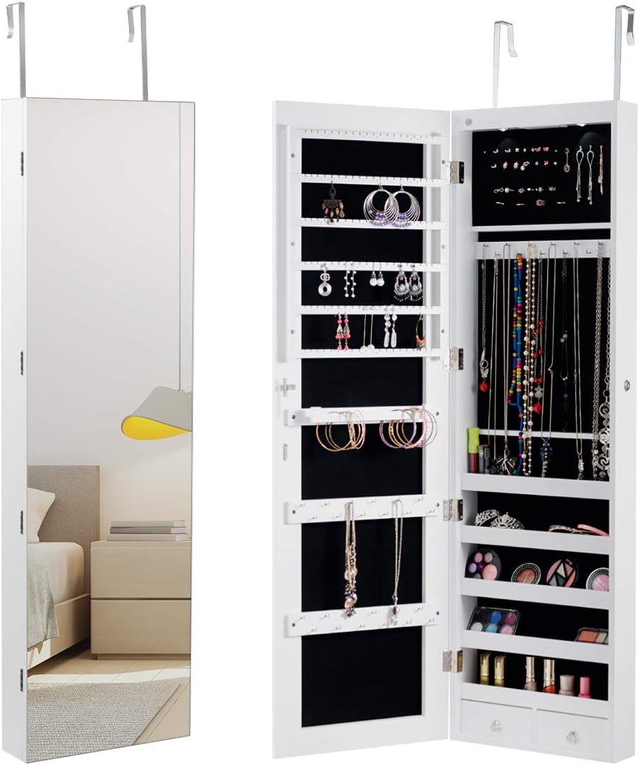 Goplus - Armoire A Bijoux Suspendu Avec Eclairage Led,36l X 10l X 120hcm