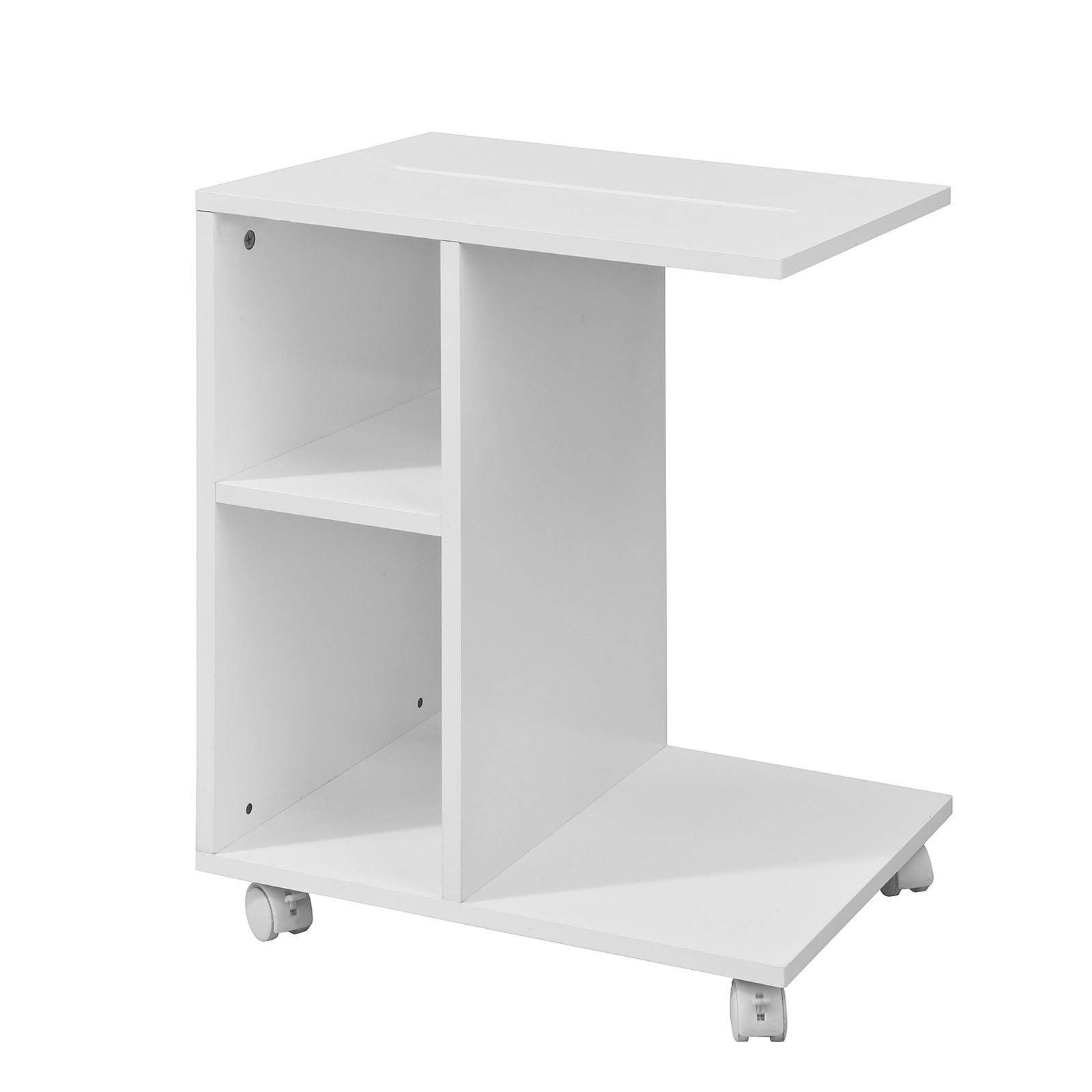 SoBuy FBT48-W Mesa auxiliar con hendidura para iPad, mesa de centro con soporte para periódicos y Rollos Blanco BHT aprox. 45x58x35cm