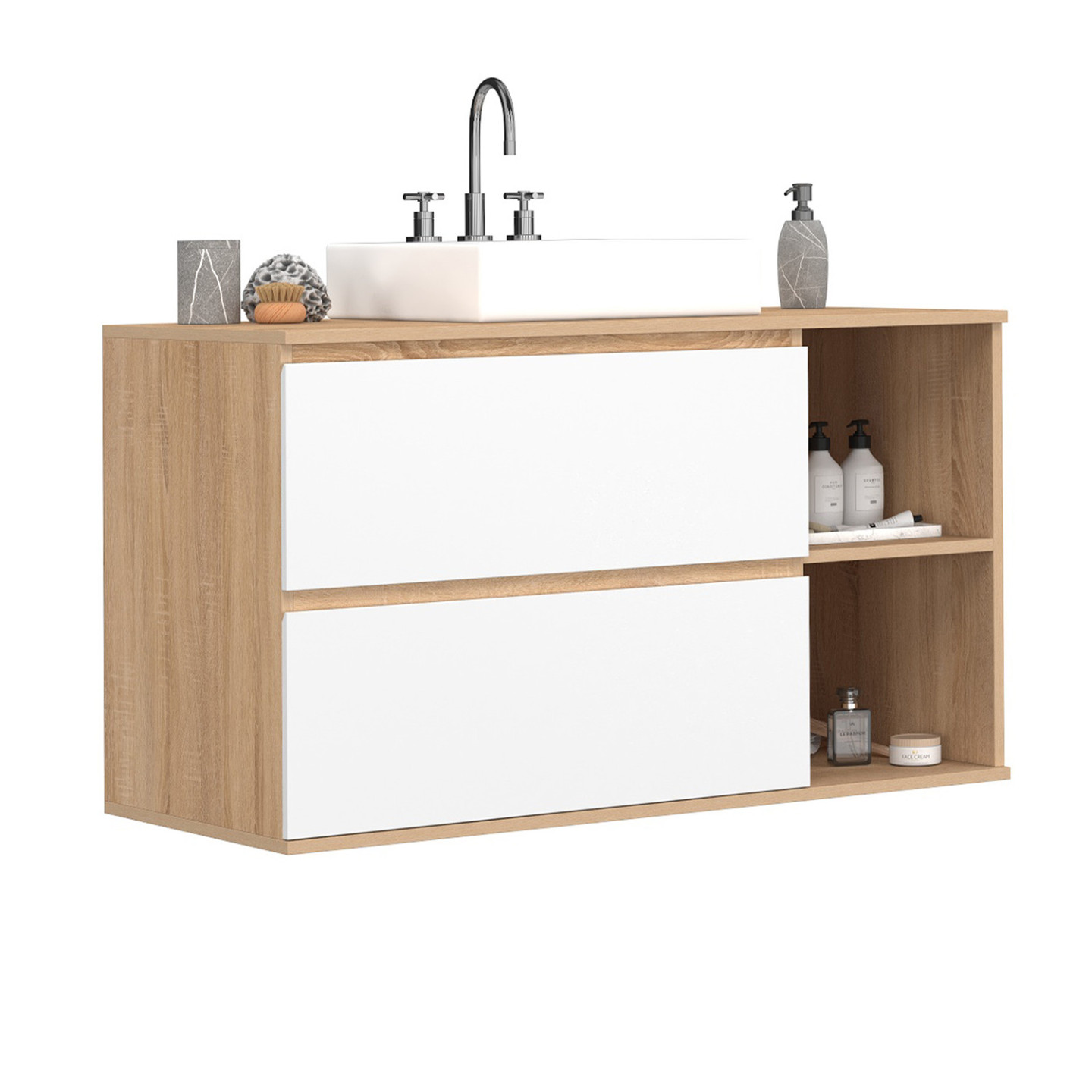 Idmarket – Meuble Sous Vasque Suspendu 100 Cm – 2 Tiroirs Et 2 Niches
