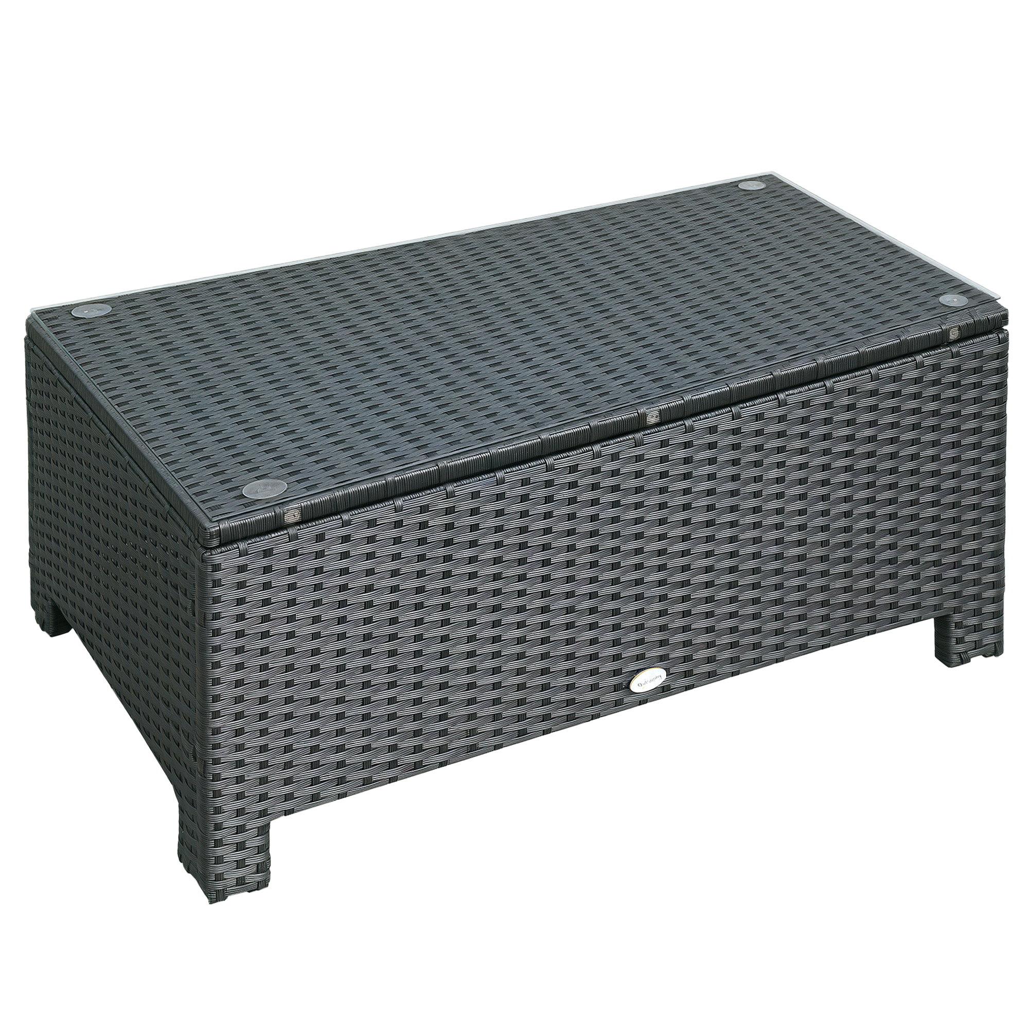Table Basse De Jardin Plateau Verre Trempé 5 Mm Rotin Tressé 85 X 50 X