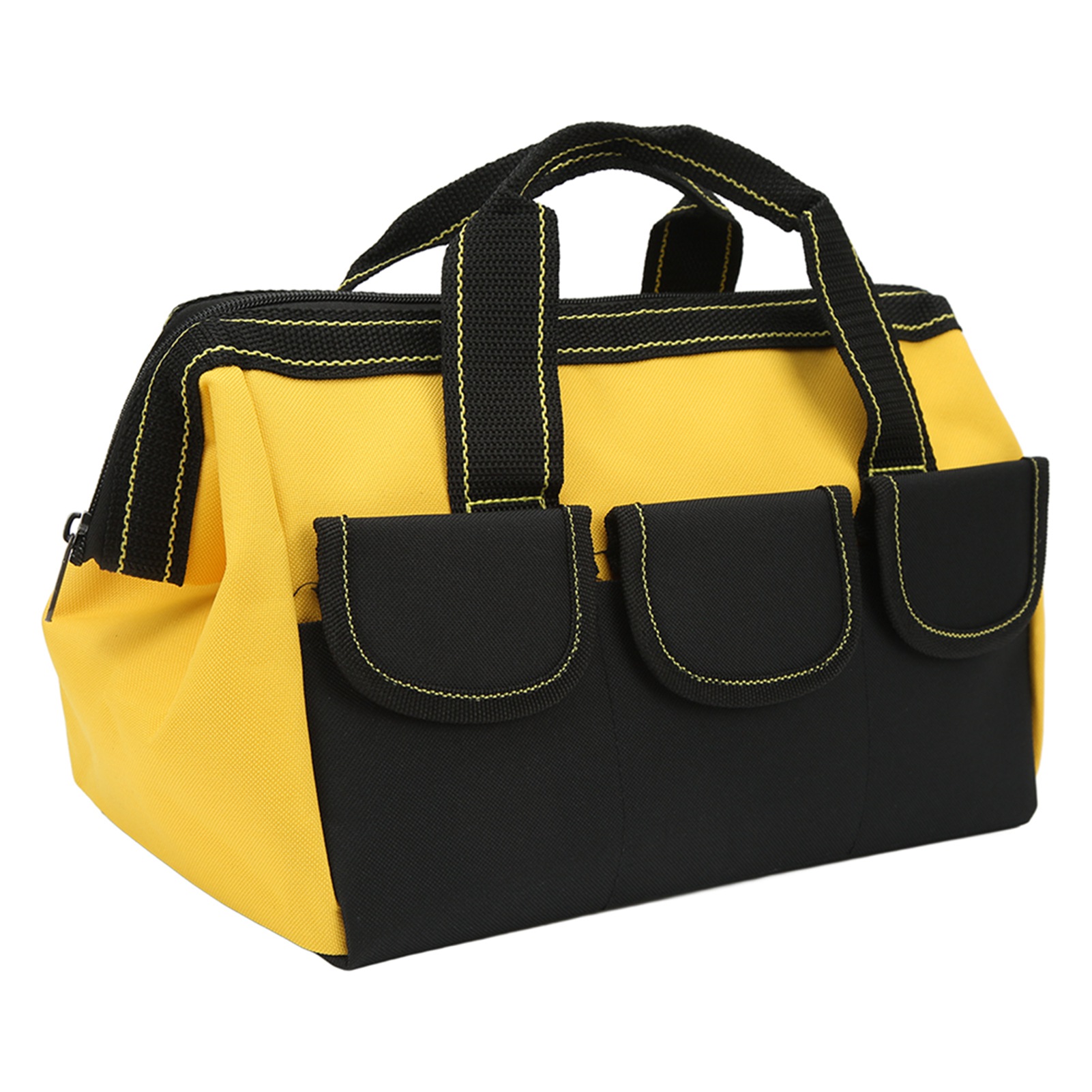 Sac à outils 13 pouces en toile Oxford 1680D imperméable, large ouverture, poignées renforcées, jaune