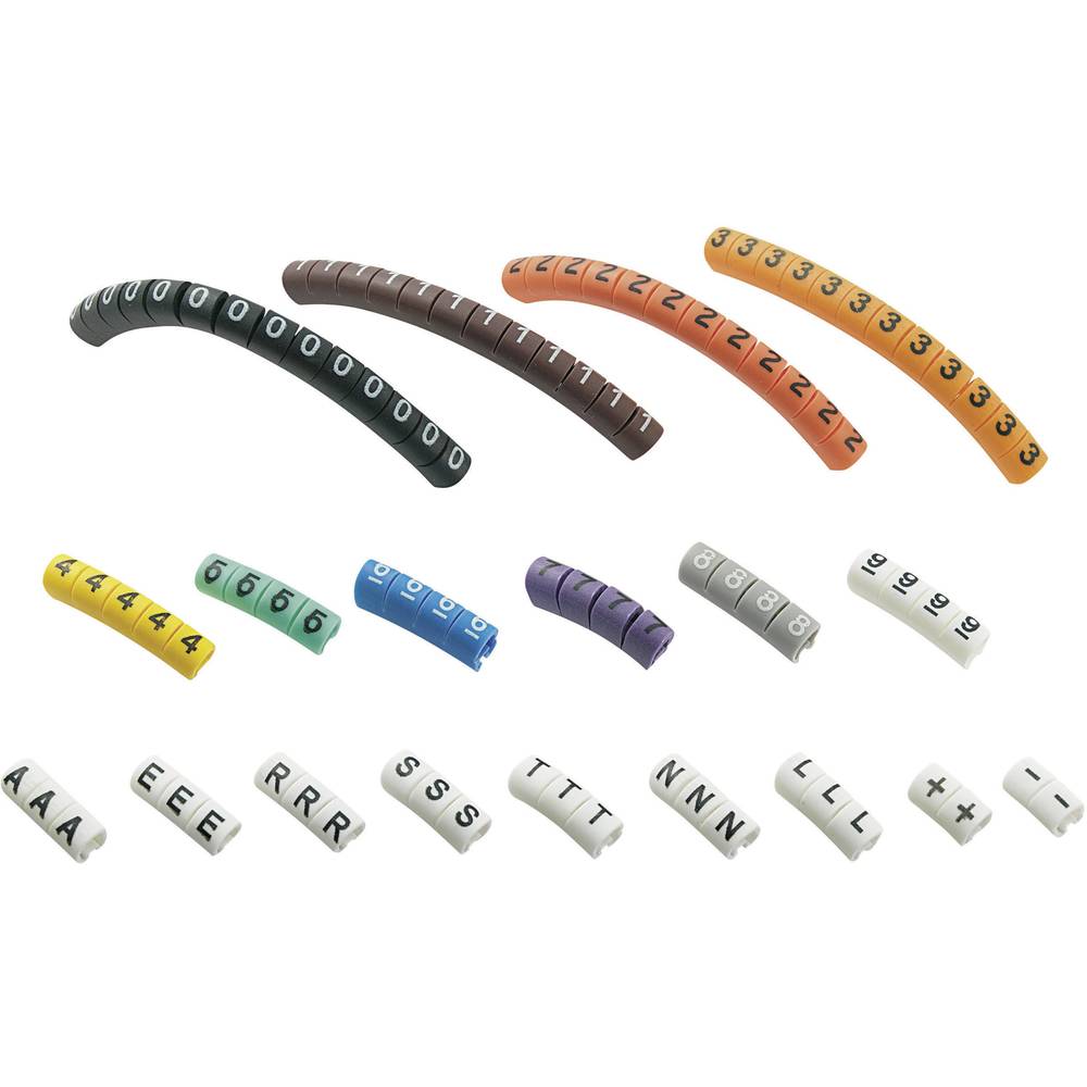 TRU COMPONENTS ECMKP-1 Kennzeichnungsclip Aufdruck 0 - 9, A, E, L, N, R, S, T, -, + Außendurchmesser-Bereich 1 bis 3 mm
