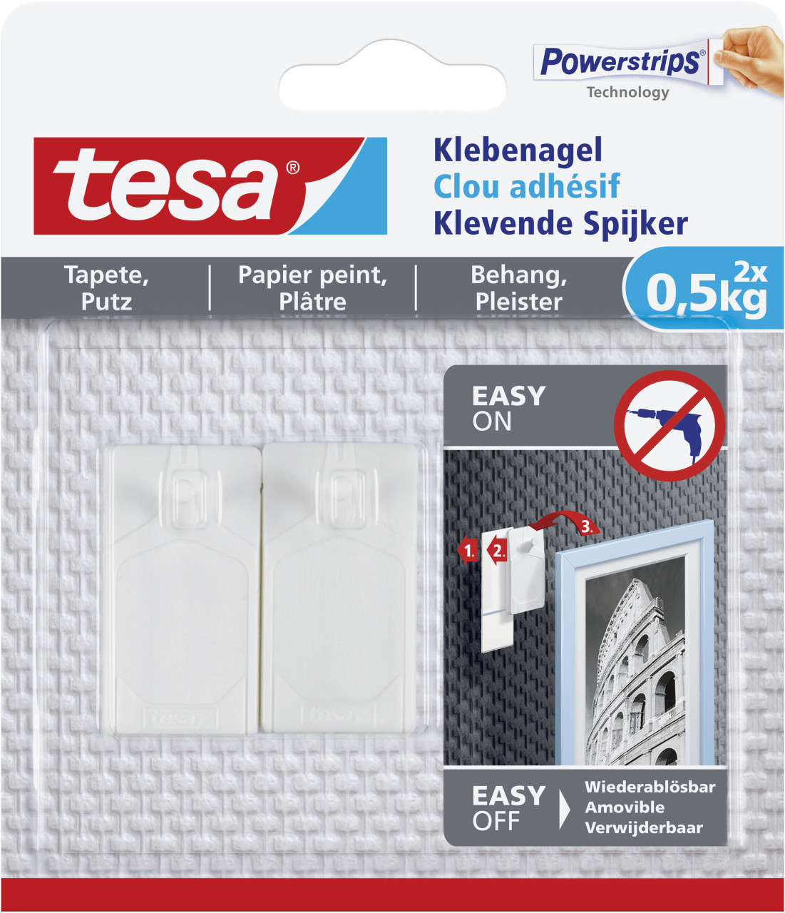 tesa® Klebenagel - für Tapete & Putz - Haftkraft bis 0,5 kg - ablösbar - 2 Stück - Image 4
