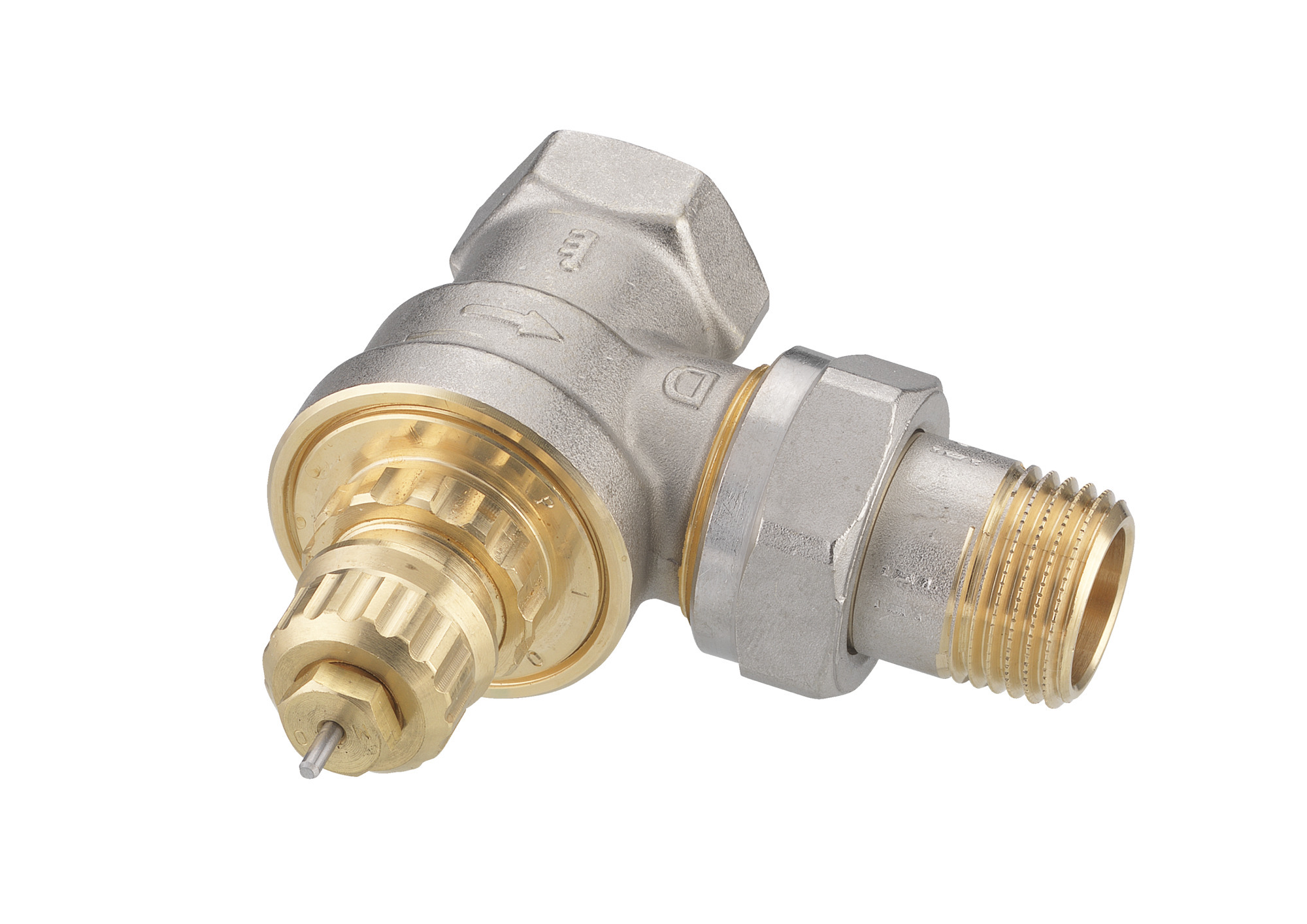 Danfoss Grau - Ventilgehäuse Ra-G 15 R 1/2', Eckausführung, Matt Vernickelt
