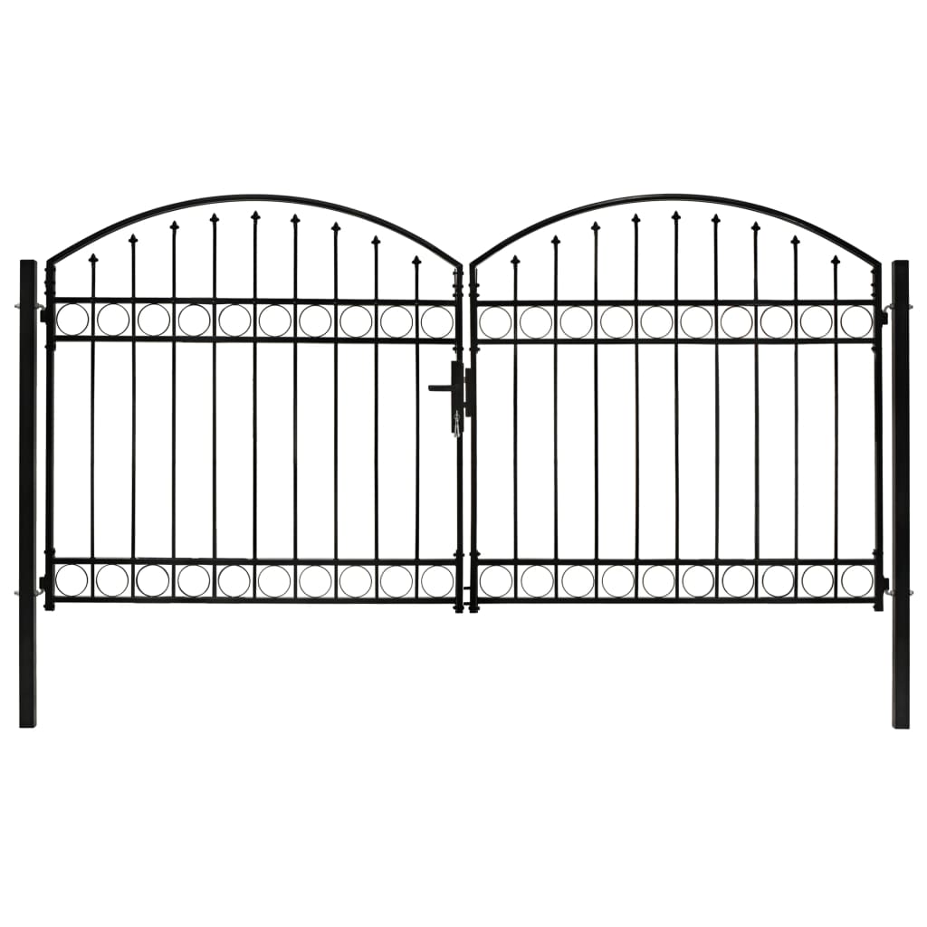 Cancello A Doppia Anta Ad Arco In Acciaio 300x125 Cm Nero Vidaxl
