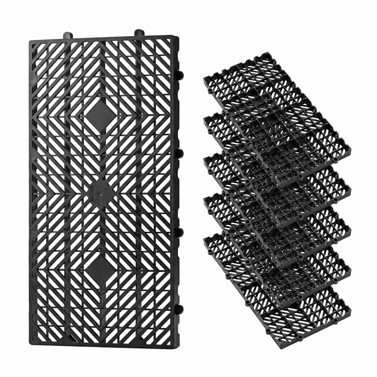 Palette en plastique HDPE noir, 600x300x30 mm, grille aérée, empilable, lot de 6