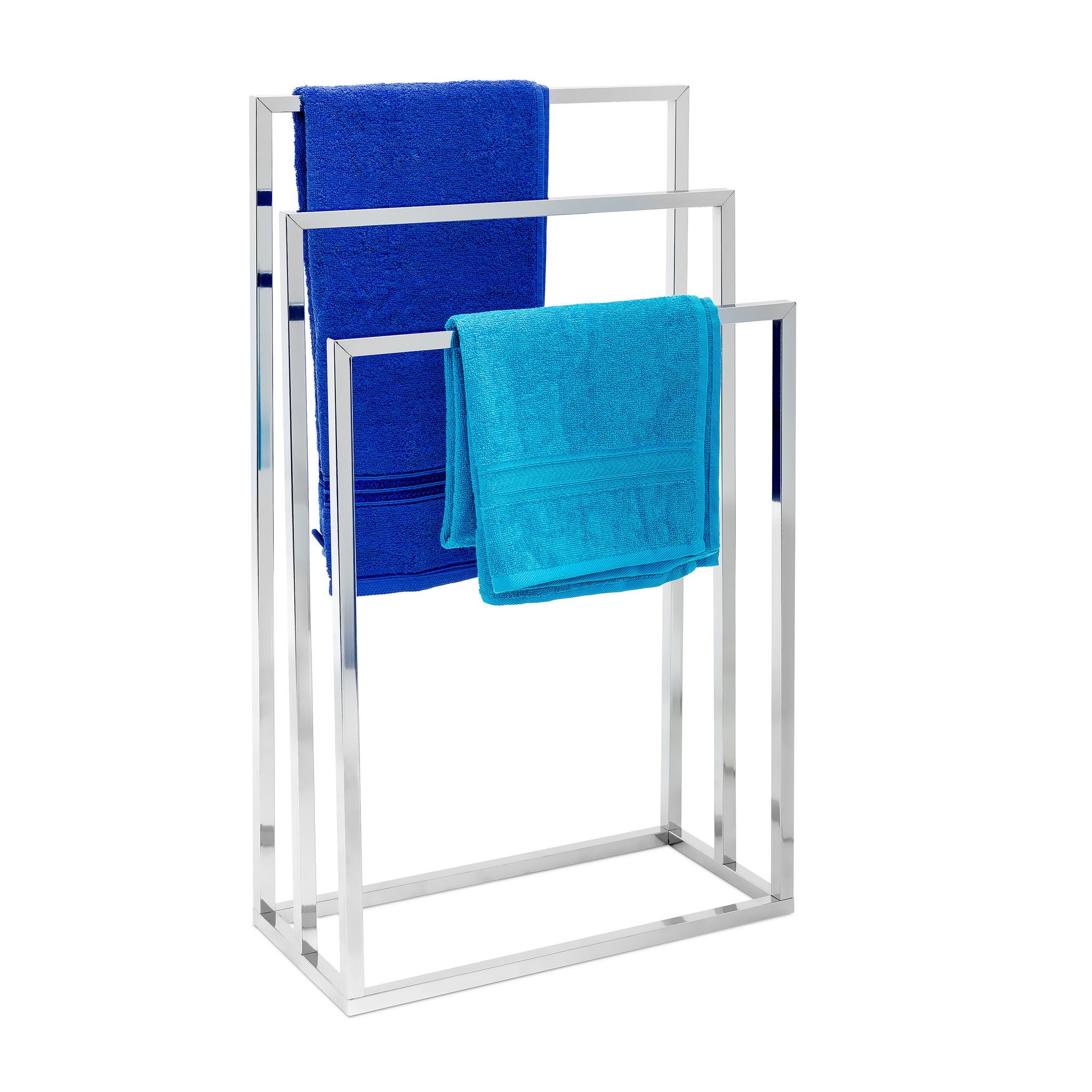 Portasciugamani Da Terra, In Acciaio Inox Cromato, 3 Barre, Hxlxp: 82,5x46x21cm, Piantana Moderna, Argentato - Relaxdays
