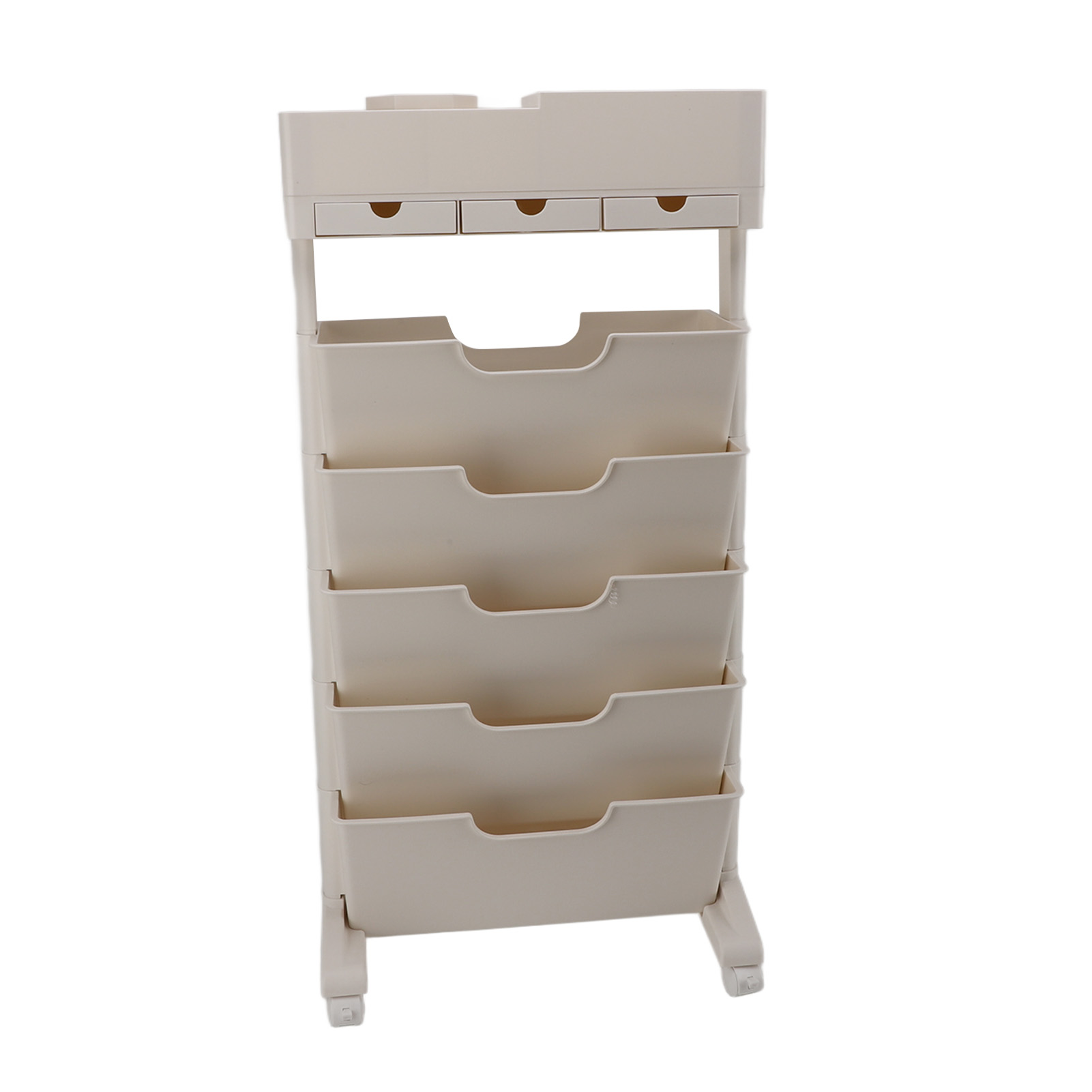 Chariot de rangement roulant beige, 3 tiroirs et étagère mobile en plastique, 40,4 x 20,5 x 77,8 cm