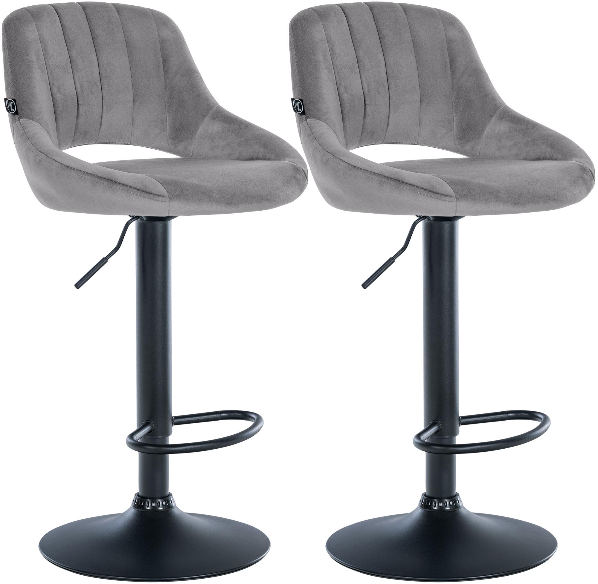 Lot de 2 tabourets de bar Milet en velours Gris foncé Métal noir mat