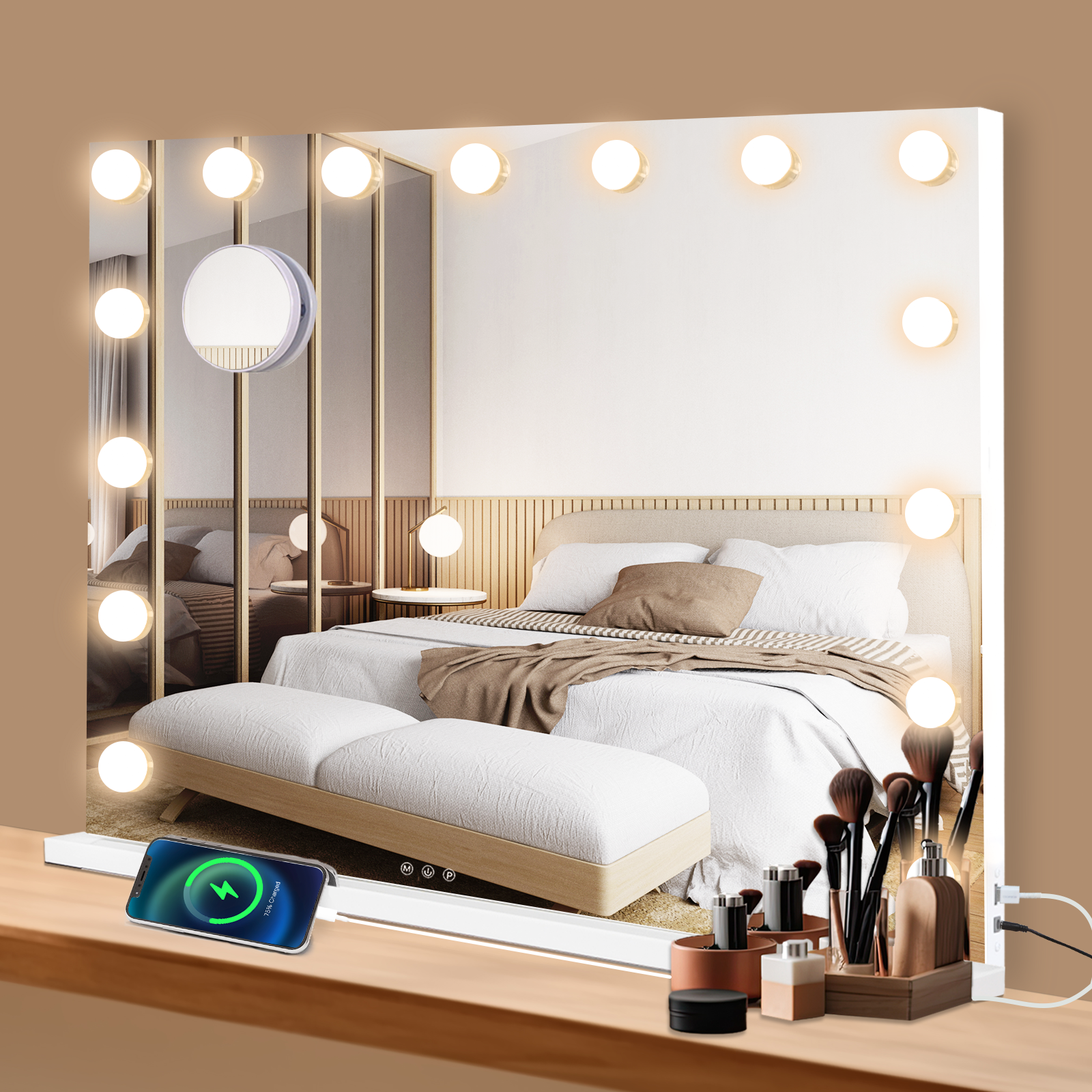 Puluomis - Led Miroir De Maquillage 58x45cm Hollywood 15 Lumières Avec