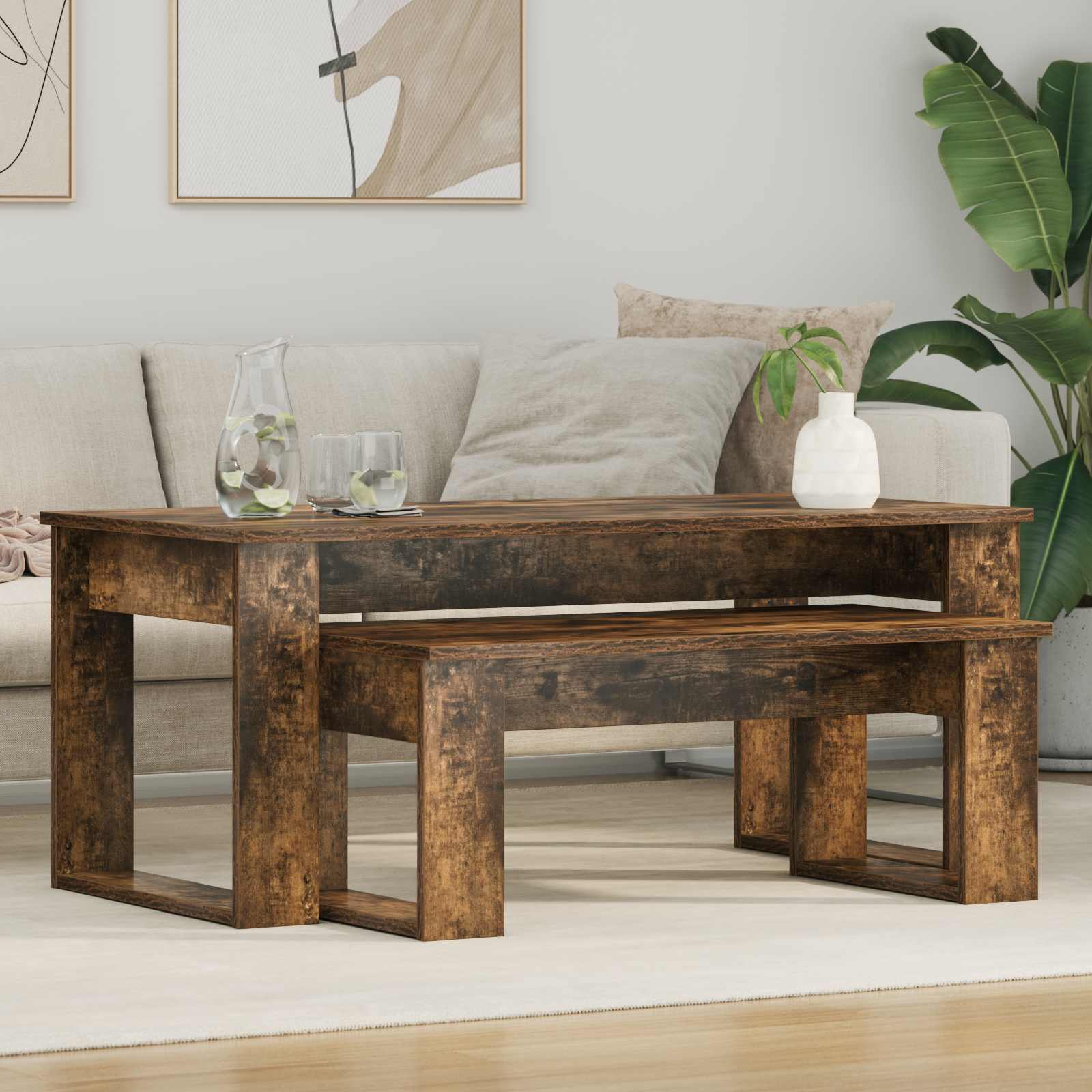 Coffee Table Set 2 Pcs Smoked Oak 100 X 50 X 42 Cm Vidaxl