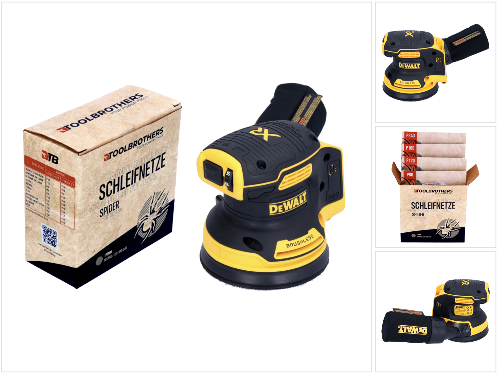 Toolbrothers Spider Netzschleifmittel Set + Dcw 210 N Akku Exzenterschleifer 18 V 125 Mm Brushless - Ohne Akku, Ohne Ladegerät