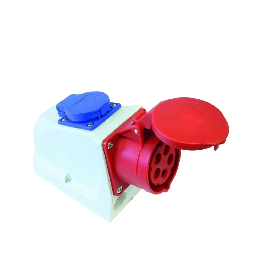 Oem Grau Feste Kombinationssteckdose 32A 5P 400V + 2P+Z 230V /Mit Verdrahtung/ Ip44 9225-6F.