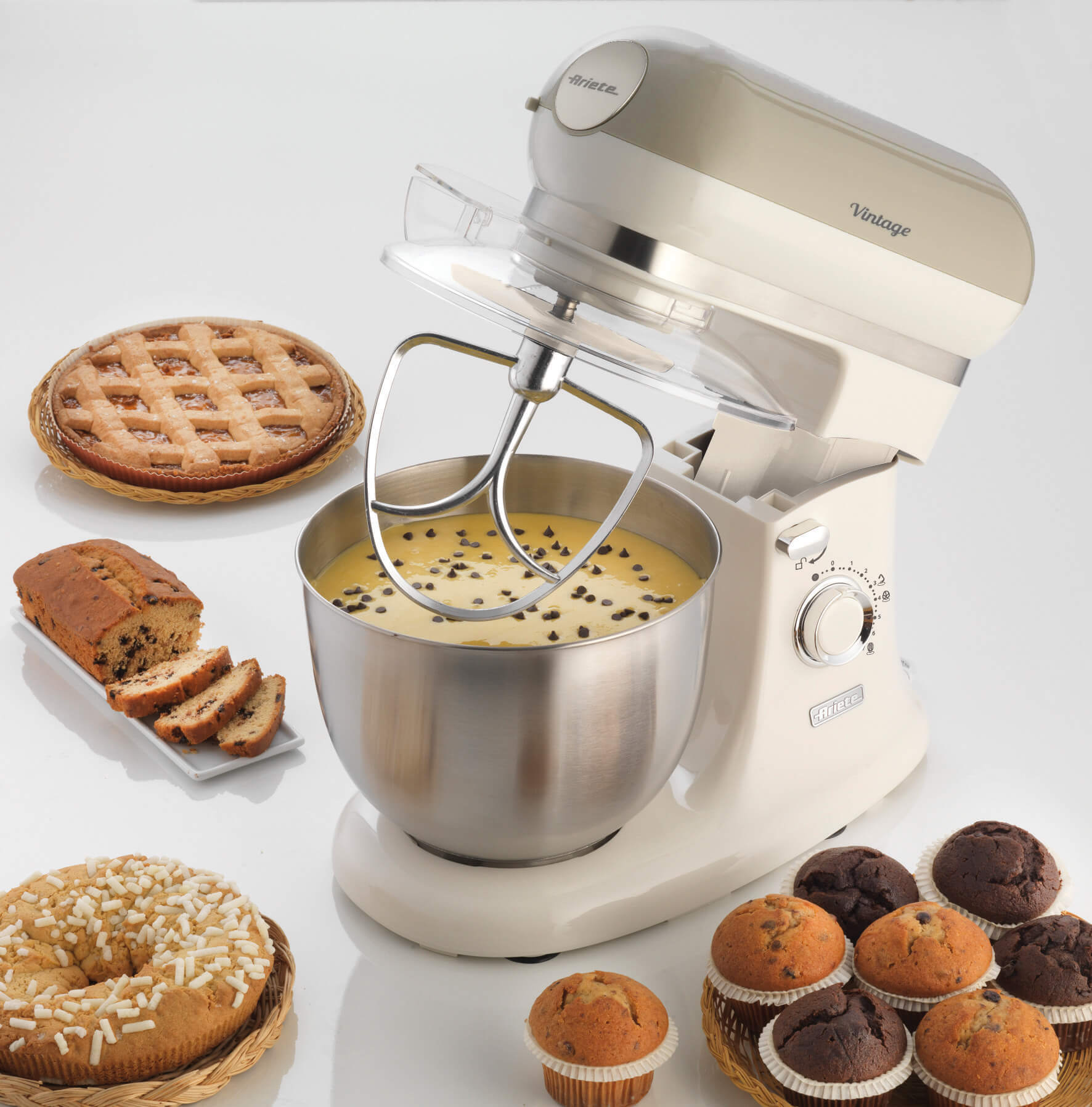 Ariete 1588/03, Standmixer, Beige, Kneten, Mixen, 5,5 l, Drehregler, Edelstahl - Bild 5