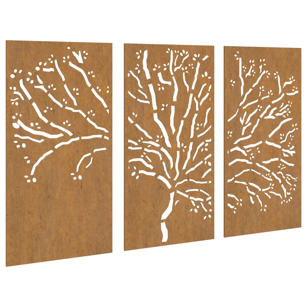 Garden Wall Decorations 3 Pcs 105x55 Cm Corten Steel Tree Design Vidaxl