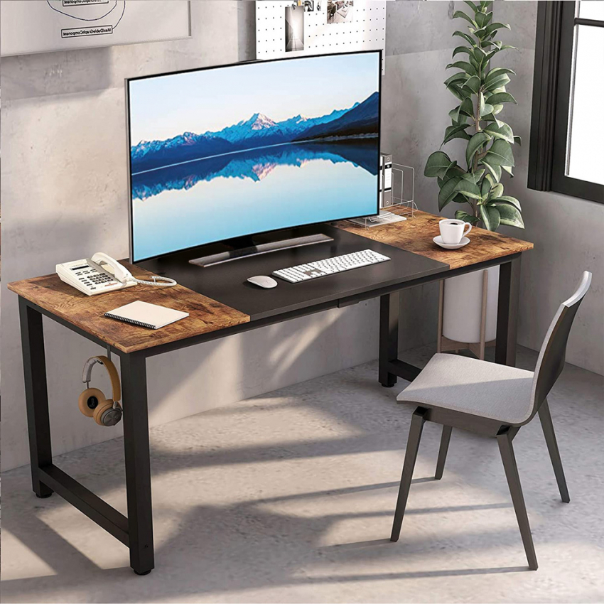 Bureau Droit En Métal 160x60 Cm – Design Industriel Avec Support Casque