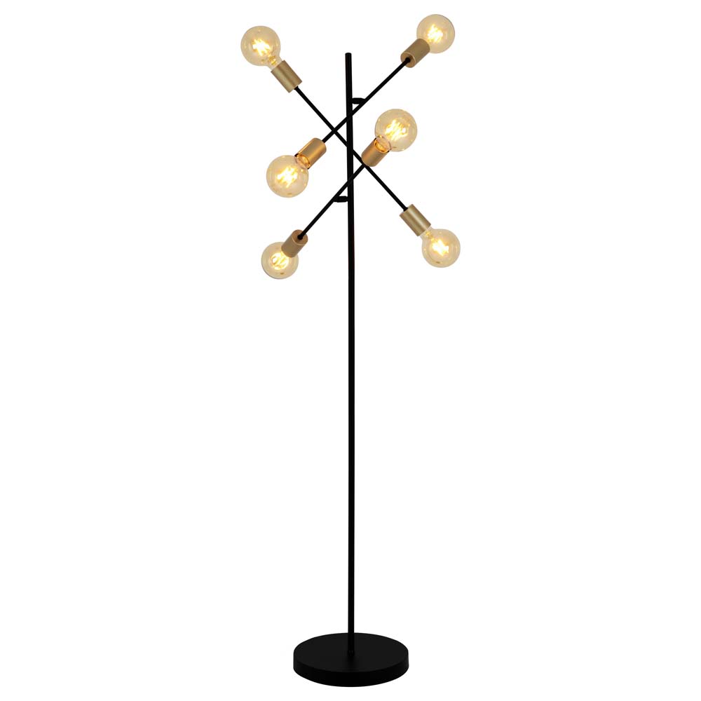 Stehlampe Beistellleuchte Standleuchte Schwarz Sputnik-optik 6-flammig E27 Gold