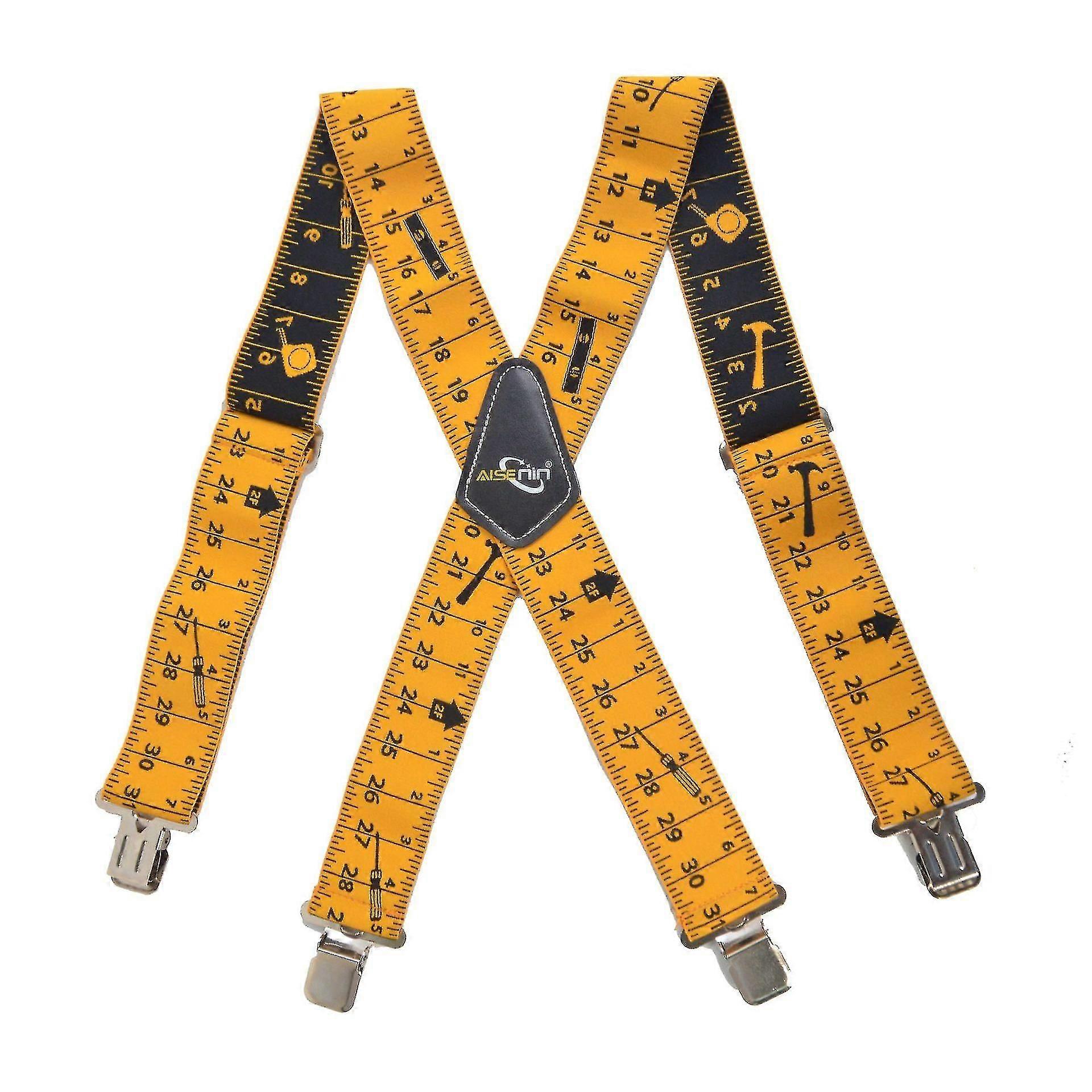 Ceinture porte-outils élastique avec 4 clips et règle imprimée, jaune