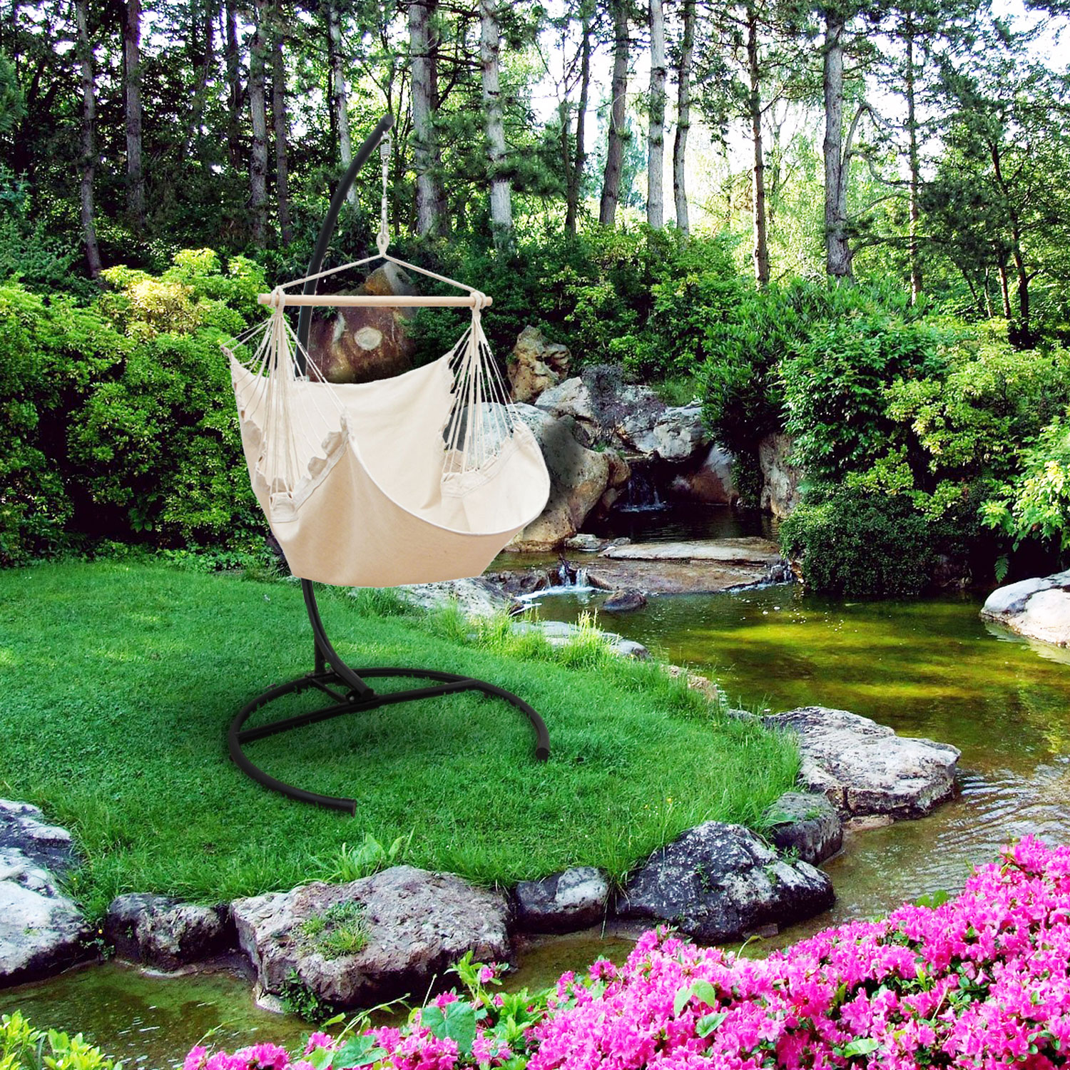 Amanka - Xl Hängesessel Relaxsessel 155x125cm In Beige Mit 210cm Gestell