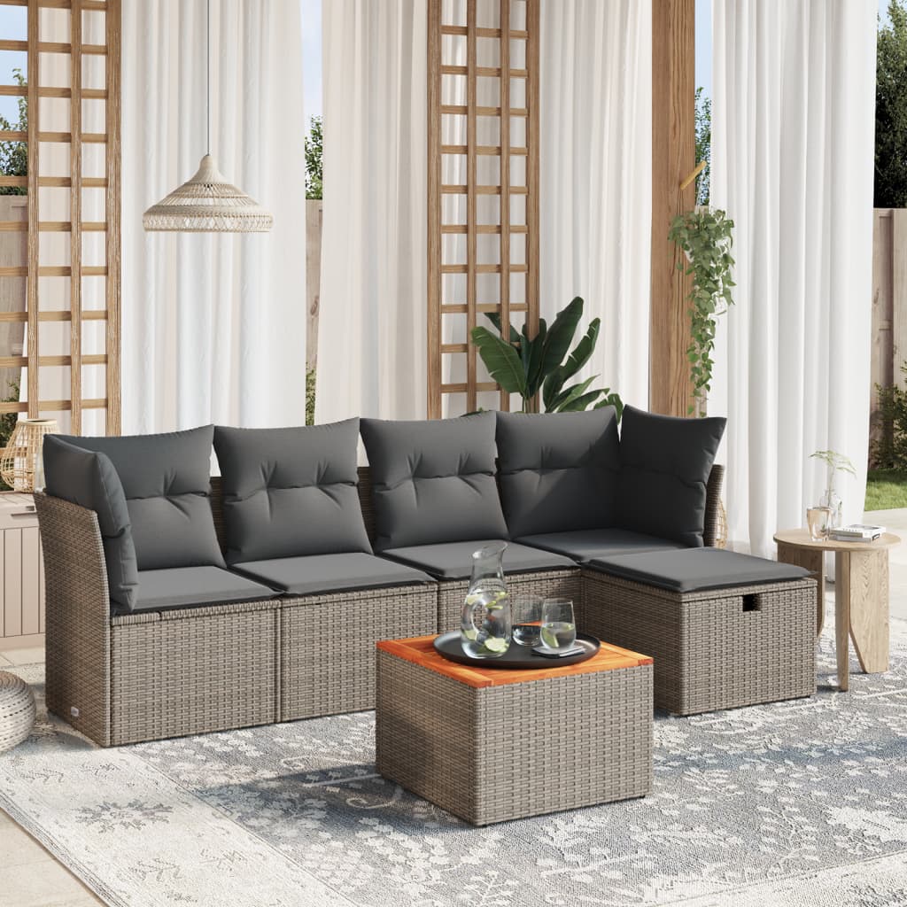 Grau Vidaxl 6 Piece Garden Sofa Set With Cushions Grey Poly Rattan - Bild 2