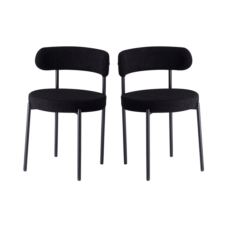 Wokaka – Lot De 2 Chaises De Salle À Manger Modernes – Tissu Teddy Noir