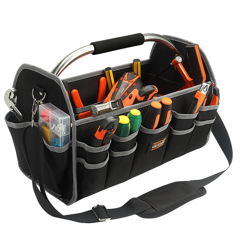 Sac à outils grande capacité pour électricien et menuisier, noir, portable