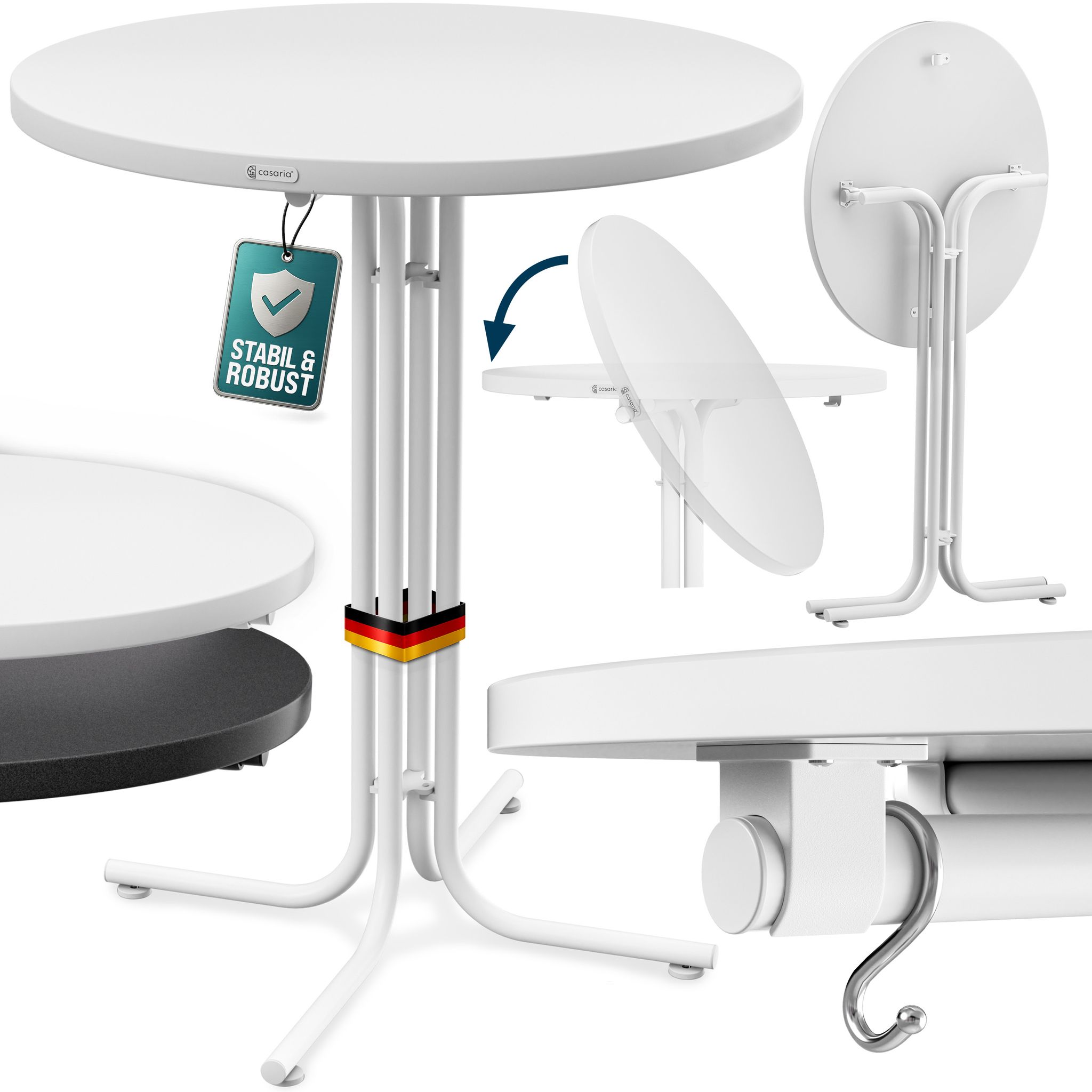 Stehtisch 70/80x110cm Klappbar Rund Stabil Garten Hoch Holz Pulverbeschichtet Metall Hochtisch Bistrotisch Partytisch Bartisch Biertisch Weiß Grau Weiß 80cm - Casaria