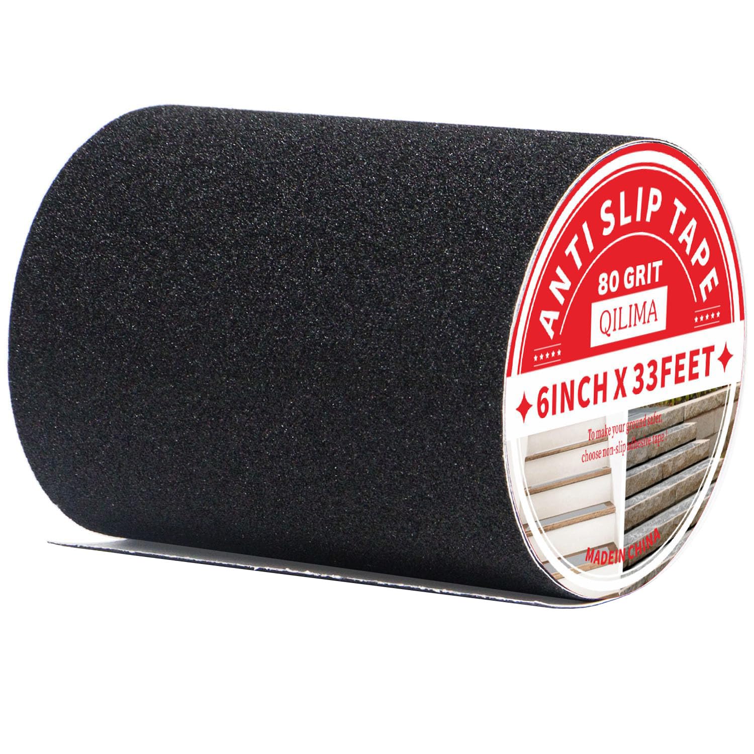 Ruban antidérapant haute traction noir, étanche intérieur extérieur, 15 cm x 10 m