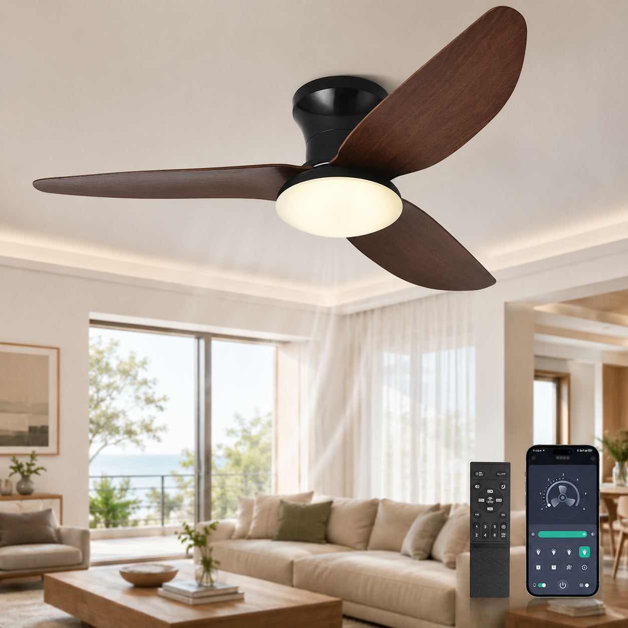 Hemvor Ventilateur De Plafond Avec Lampe Télécommande App 3 Couleurs
