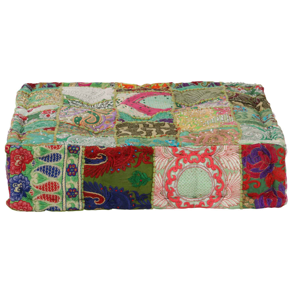 Vidaxl Pouf Flickwerk Quadrat Baumwolle Handgefertigt 50×50×12 Cm Grün 8718475620037