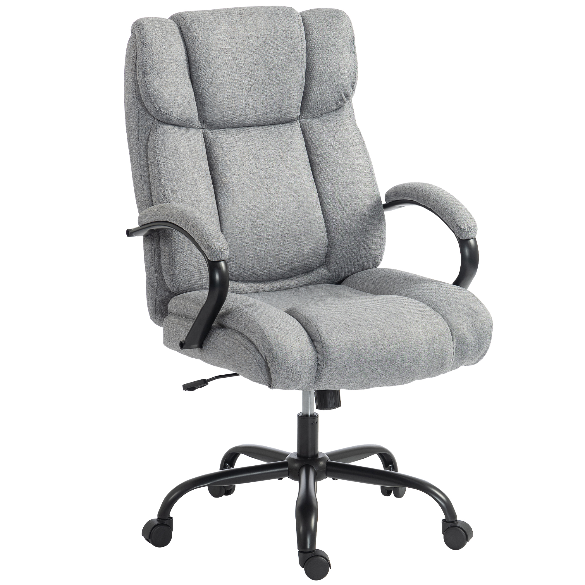 Vinsetto - Bürostuhl, Ergonomischer Chefsessel, Gepolsterter Schreibtischstuhl Mit Armlehne, Höhenverstellbarer Drehstuhl Mit Wippfunktion, Leinenoptik, Bis 220 Kg Belastbar, Hellgrau