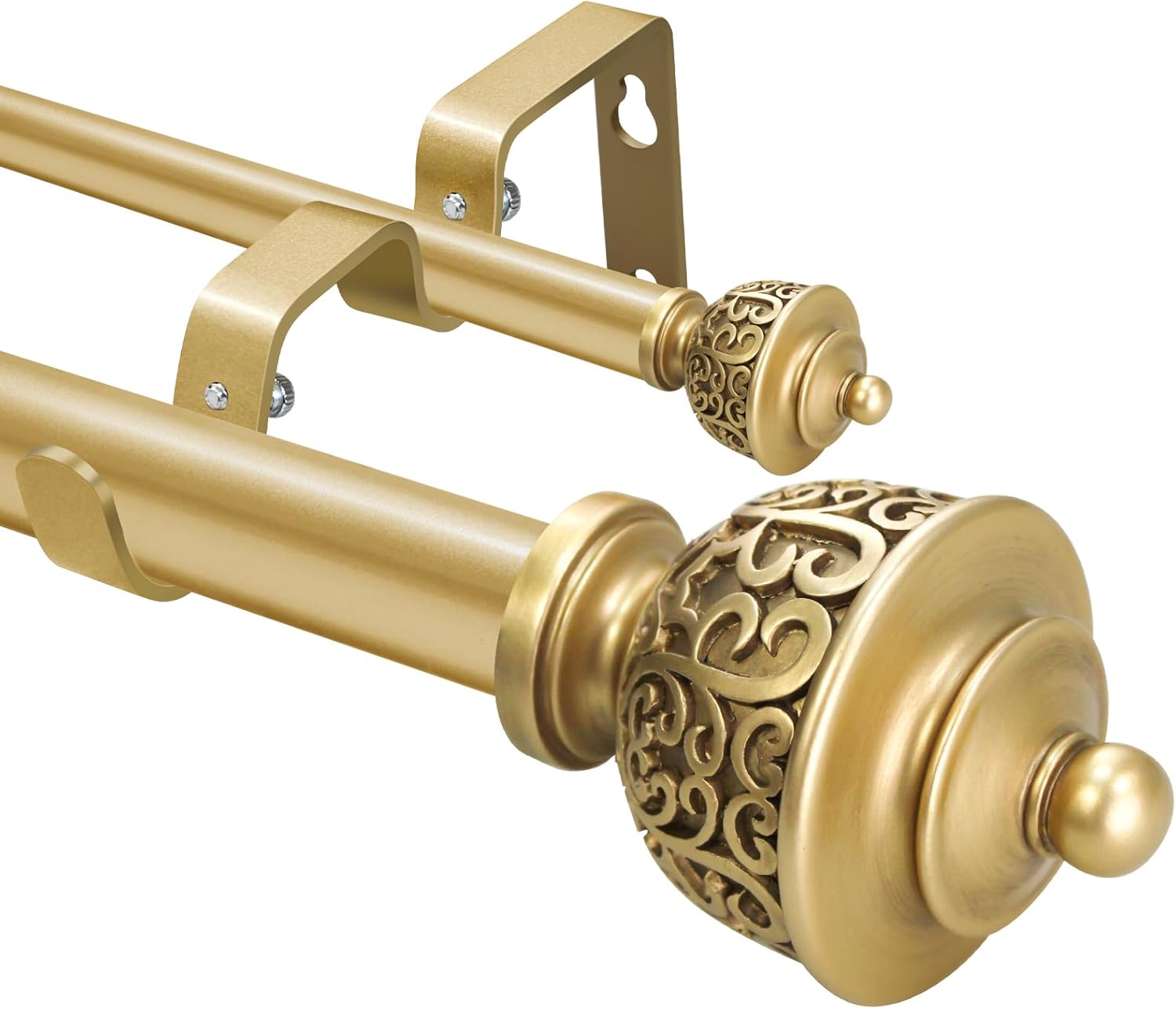 Tringle À Rideaux Double Dorée De 2,5 Cm Avec Embouts De Style Vintage - Tringle À Rideaux De 71,1 À 122 Cm Pour Chambre À Coucher Et Décoration D'Intérieur