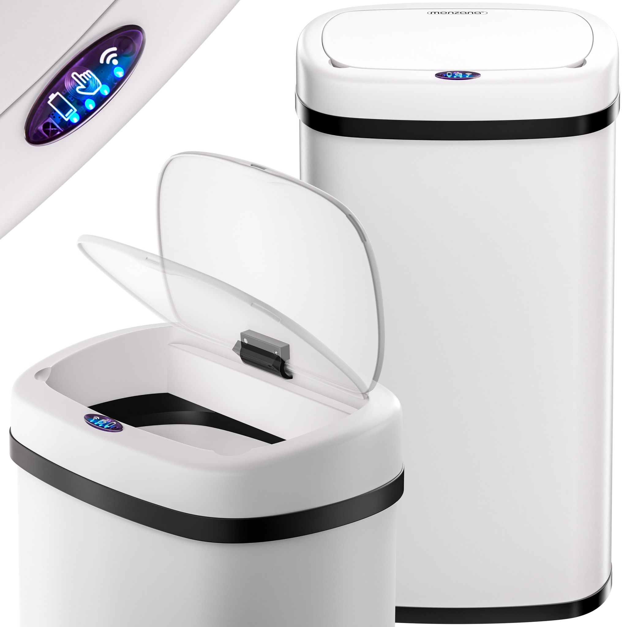 Sensor Mülleimer Küche 58 L Automatik Mit Bewegungssensor Soft-close-deckel Usb-kabel Wasserdicht Smarter Abfalleimer Müllbehälter Weiß - Monzana