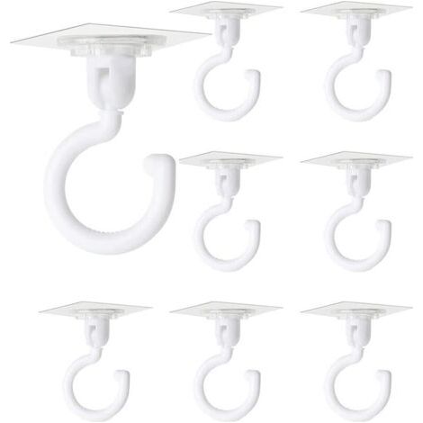 Crochet adhésif transparent rotatif 360°, sans perçage, 7,5 x 8,5 cm, charge 4,5 kg, lot de 8