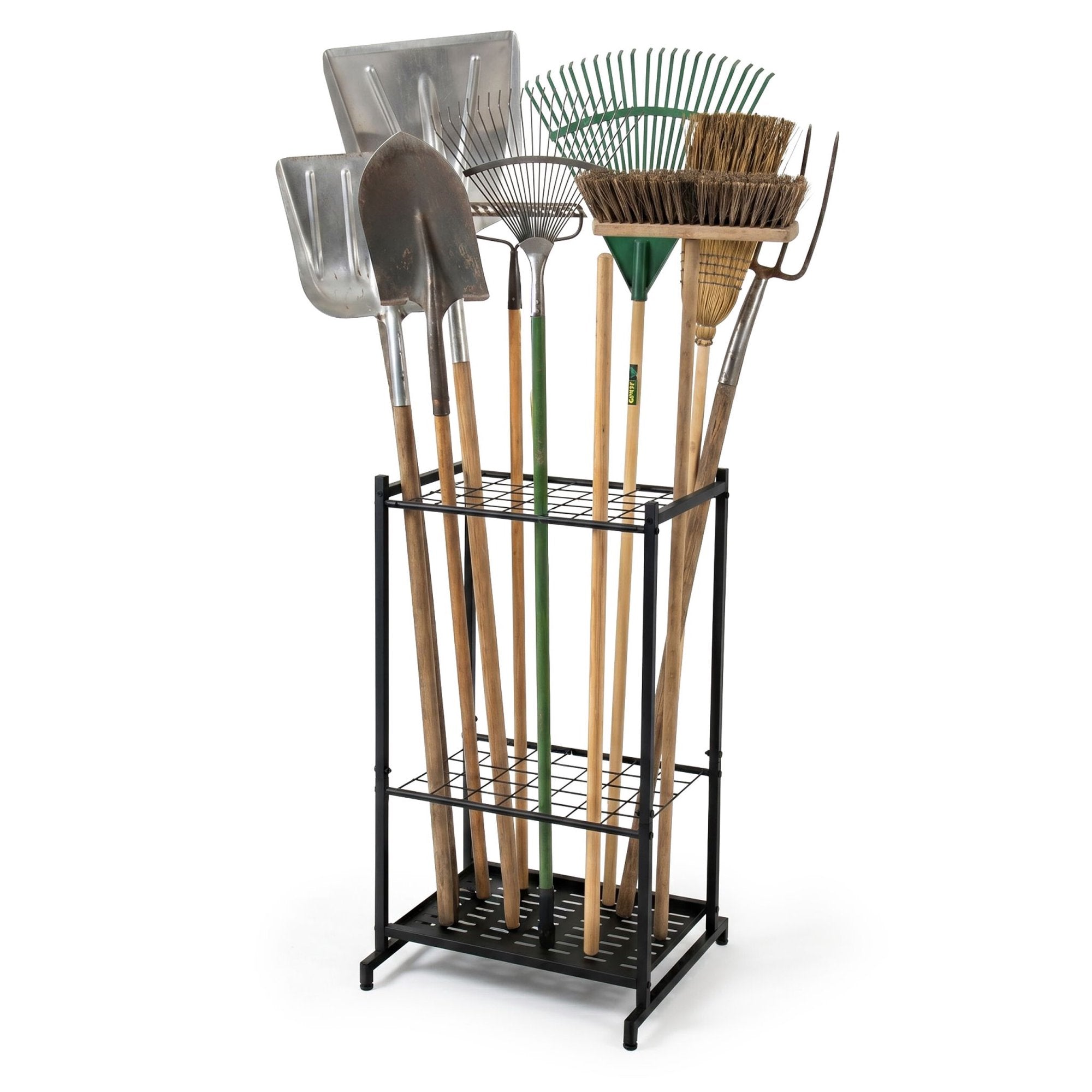 Support à outils de jardin en acier, 35 outils, 2 niveaux, 76 cm, noir