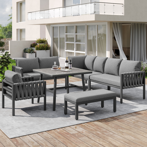Ensemble De Salon De Jardin, Canapé D'Angle Avec 1 Table