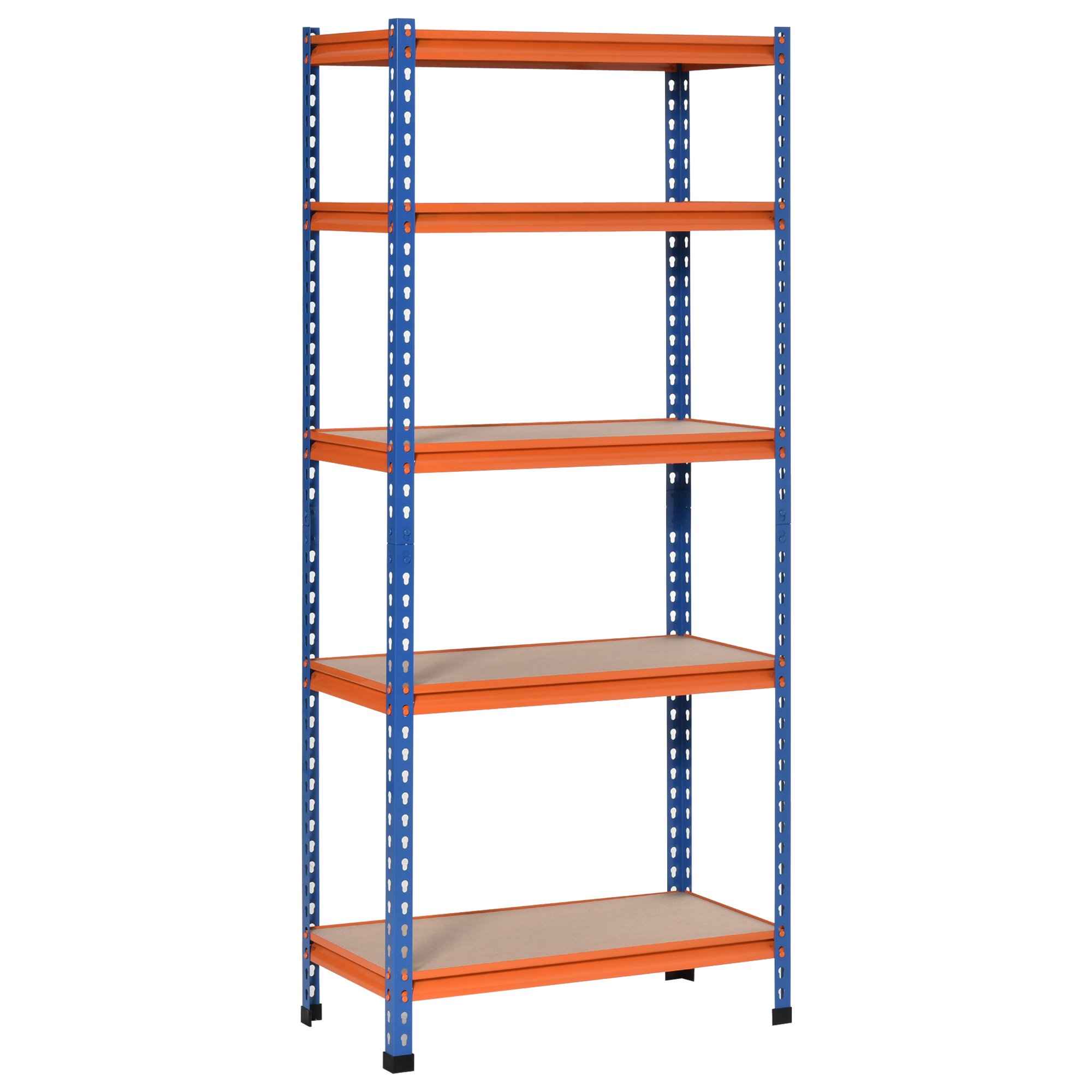 Étagère métallique 5 niveaux 80 x 40 x 182 cm, charge 1500 kg, MDF et acier, bleu et orange