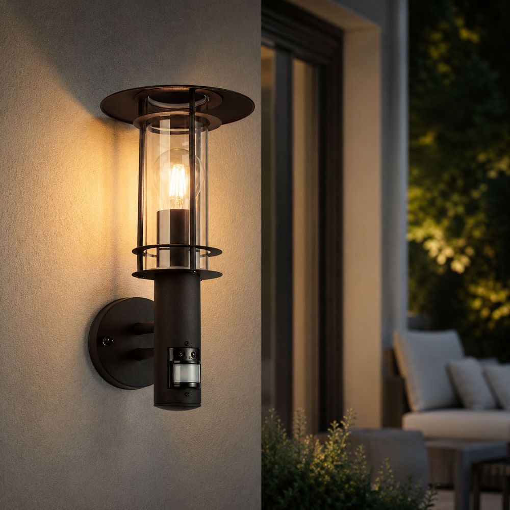Eglo Wandleuchte Wandlampe Außenleuchte Bewegungsmelder Schwarz Edelstahl H 36 Cm