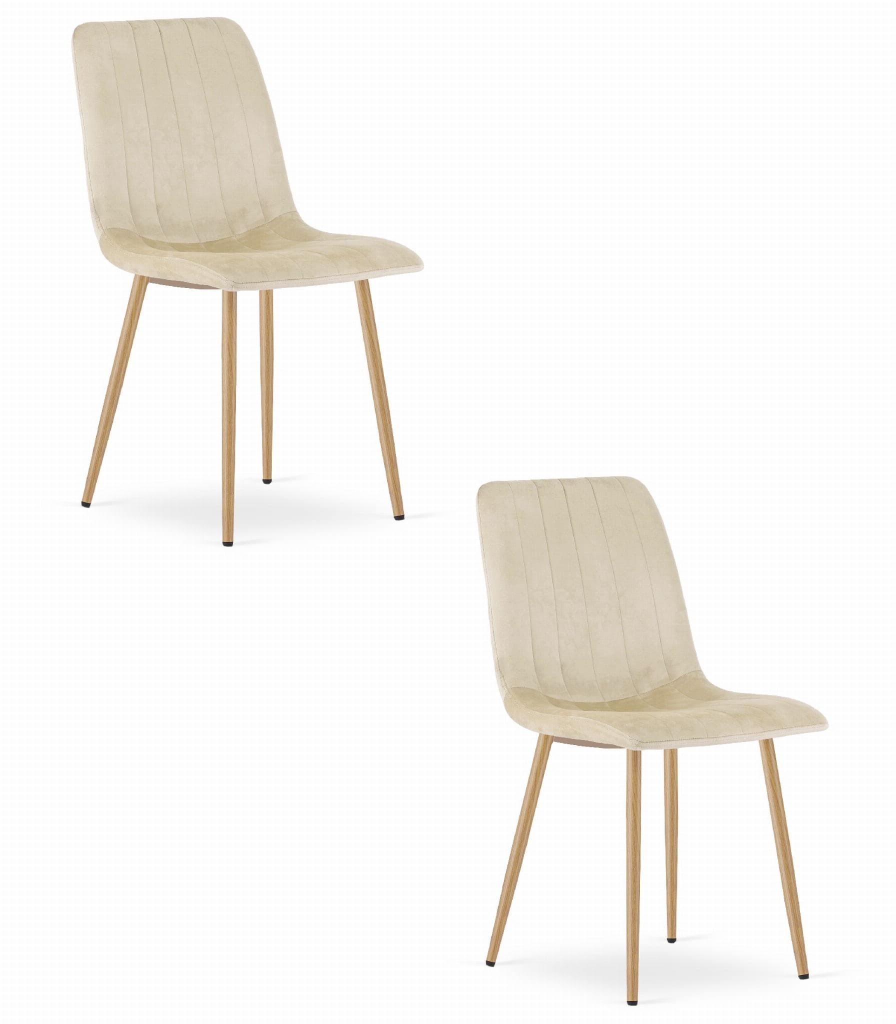 Chaise Lava - Velours Beige Clair / Pieds Couleur Bois X 2