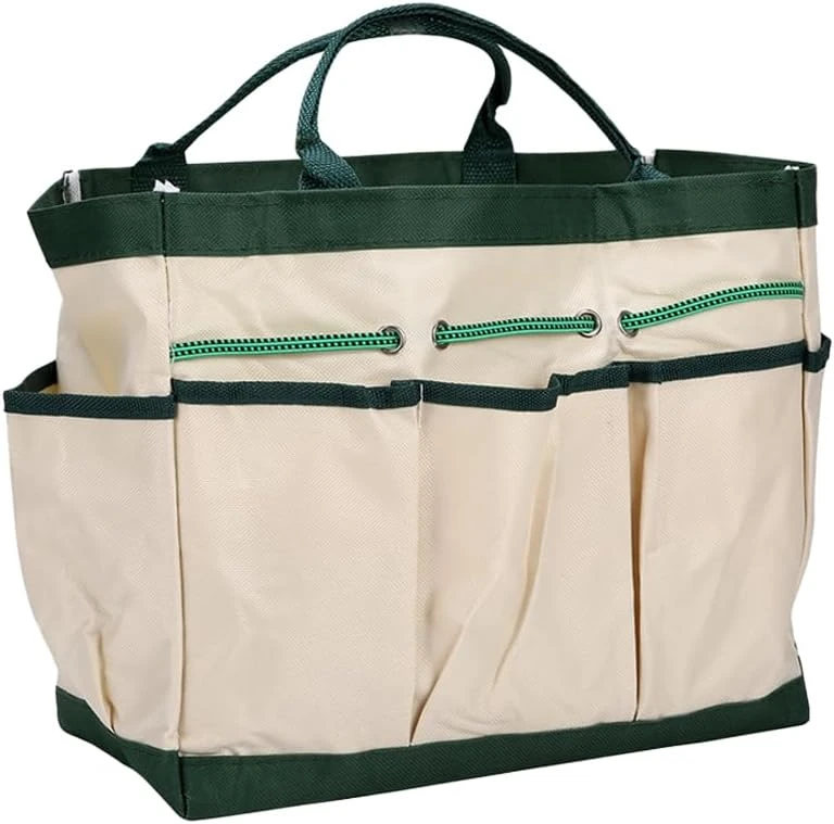 Sac à outils de jardin en tissu Oxford beige, 8 poches, bandoulière réglable
