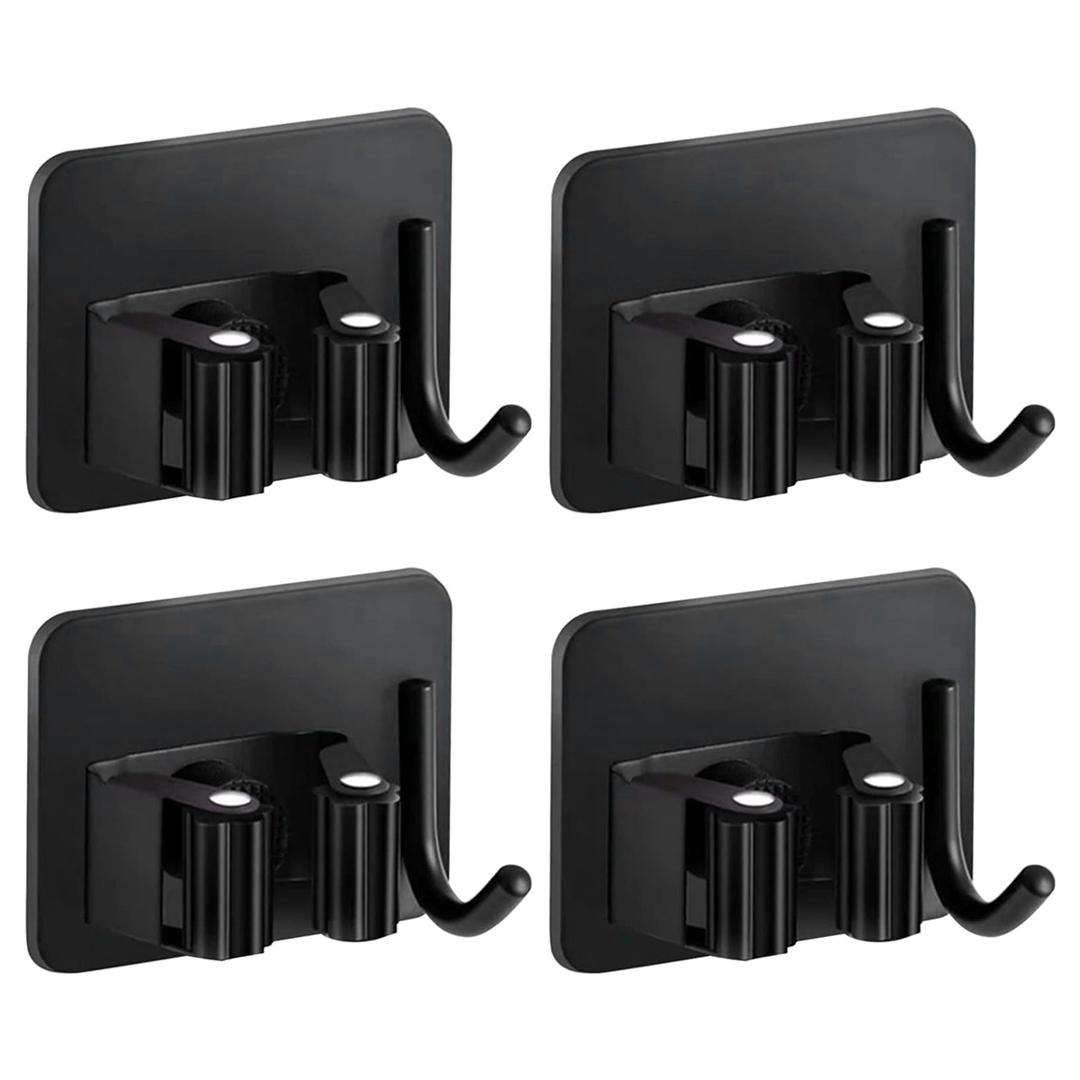 Support mural adhésif pour balai à franges, acier inoxydable SUS 304, noir, lot de 4