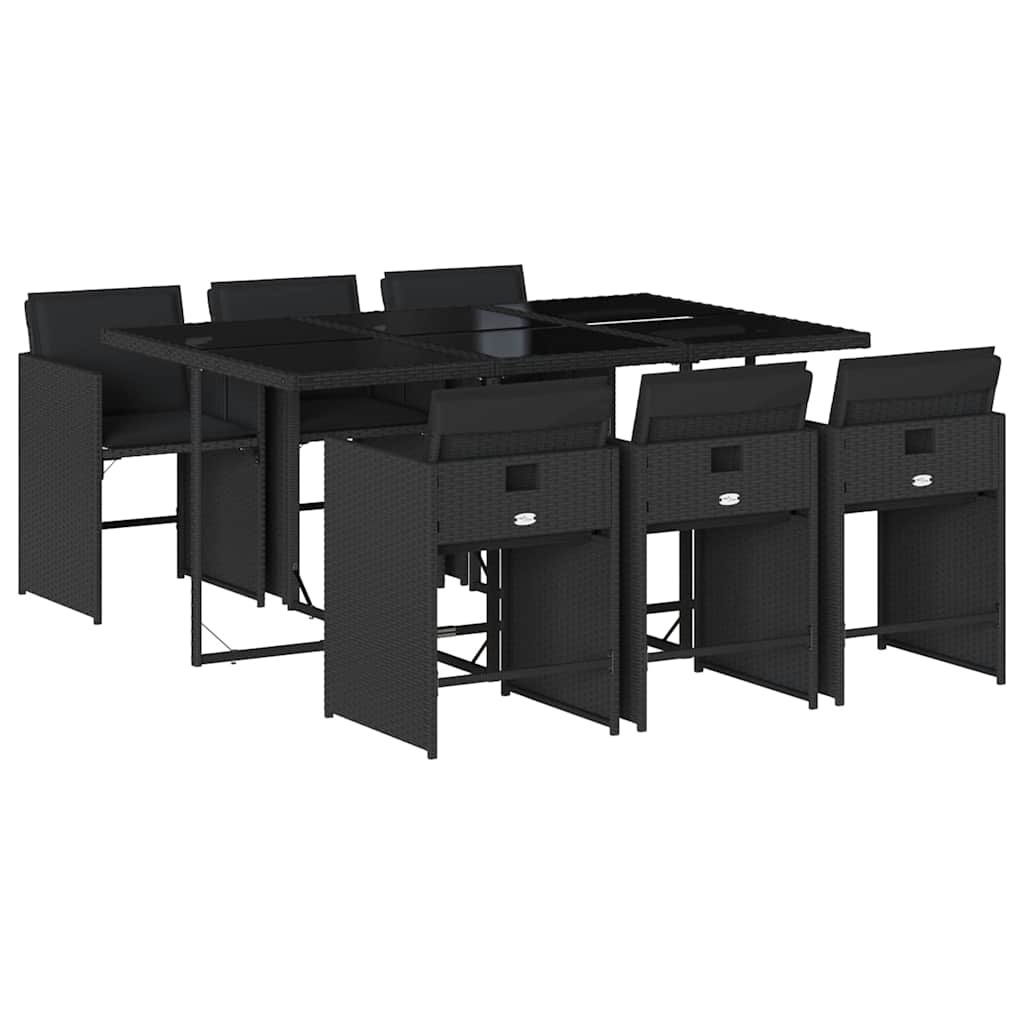 Garden Dining Set Black Pe Rattan 6-seater Foldable Vidaxl