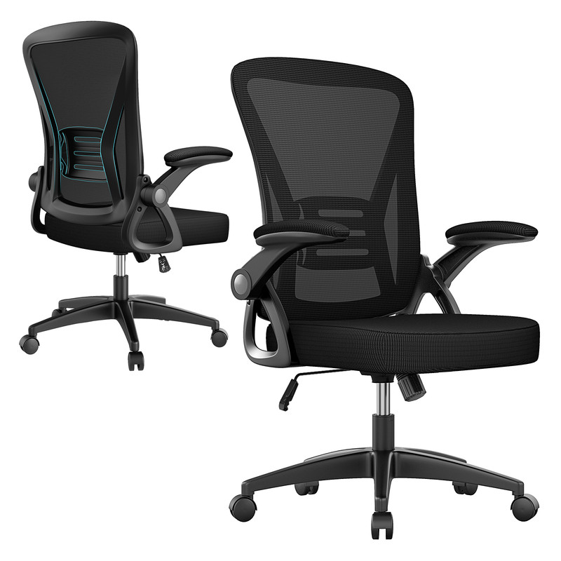 Fauteuil De Bureau, Chaise Ergonomique À Roulette, Hauteur Ajustable, Soutien Lombaire Dossier Règalable, Noir