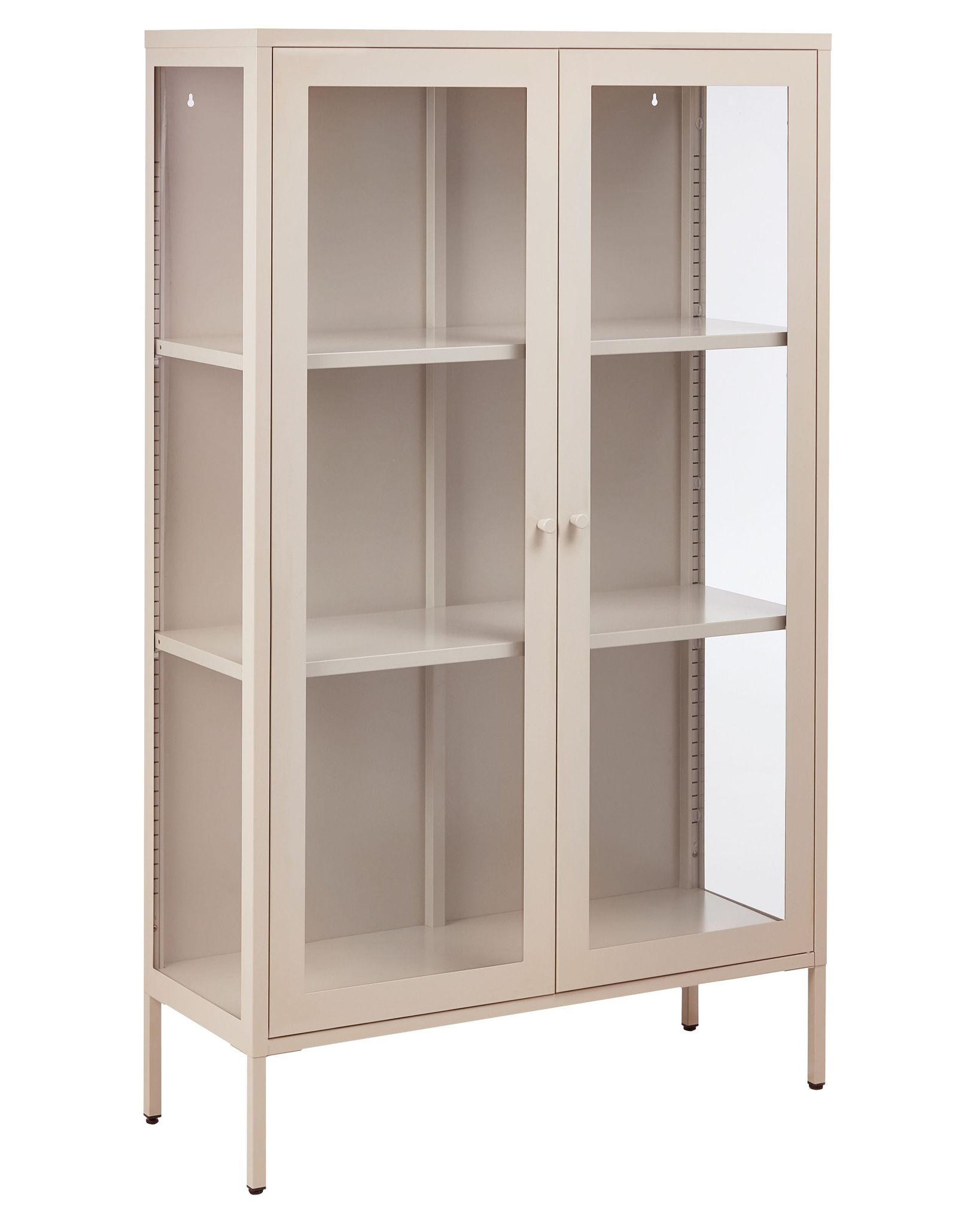 Beliani Office Cabinet Beige Steel 90 X 35 X 150 Cm Metal 2 Doors Glass Front And Sides Display Nash